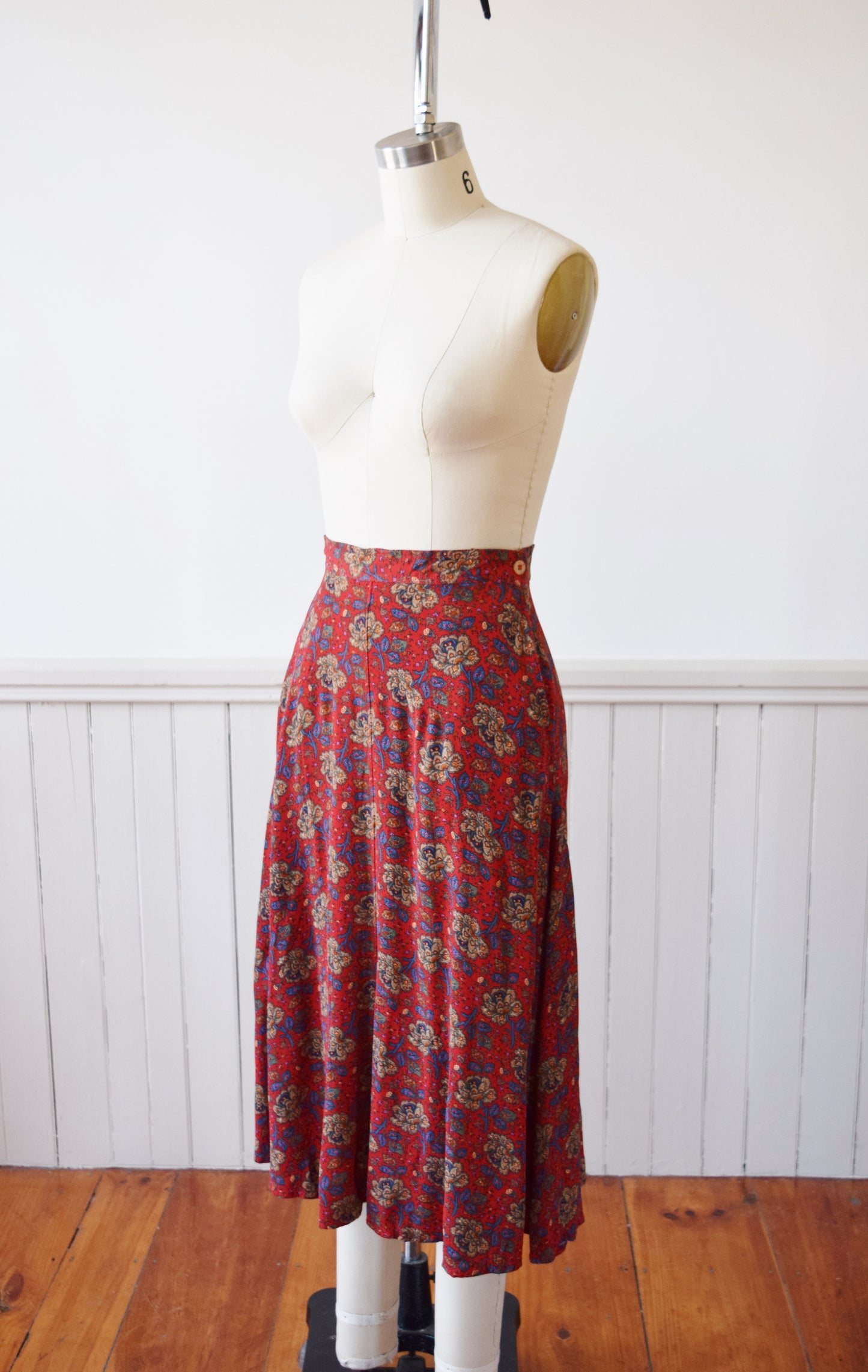 Persian Rose Bias cut Rayon Skirt | XS/S | 26.5 W