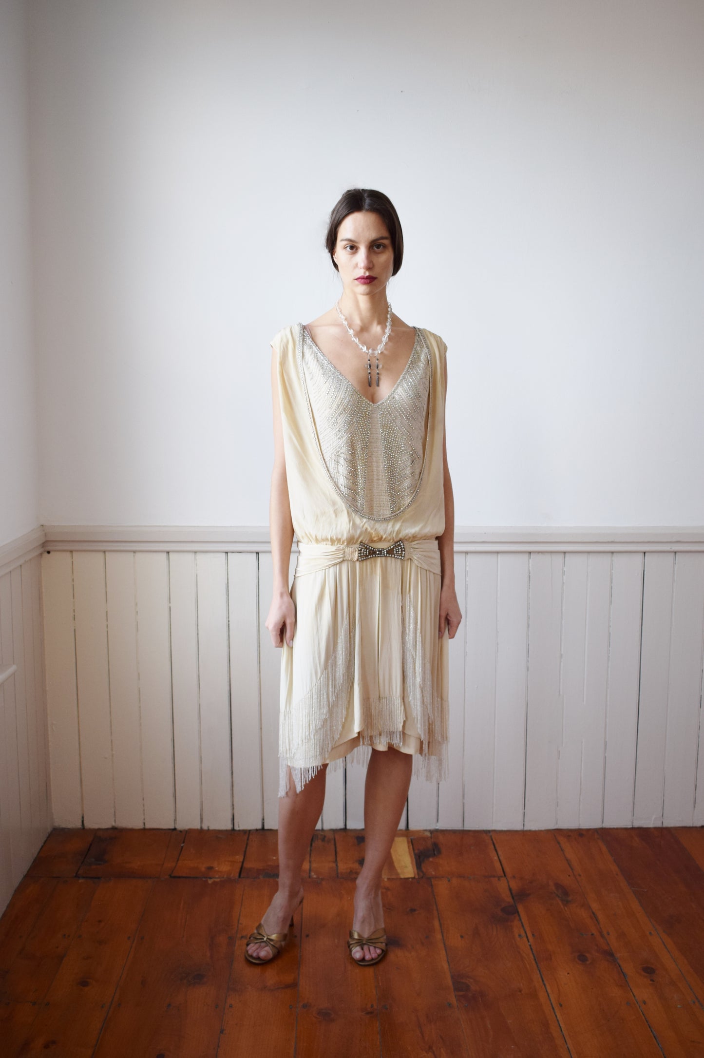 Antique 1920s Silk Satin and Rhinestone Gown | S