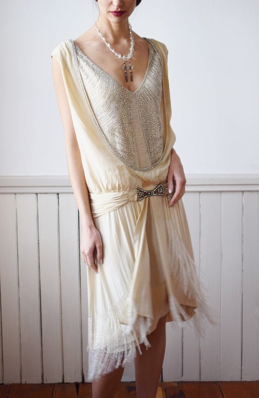 Antique 1920s Silk Satin and Rhinestone Gown | S