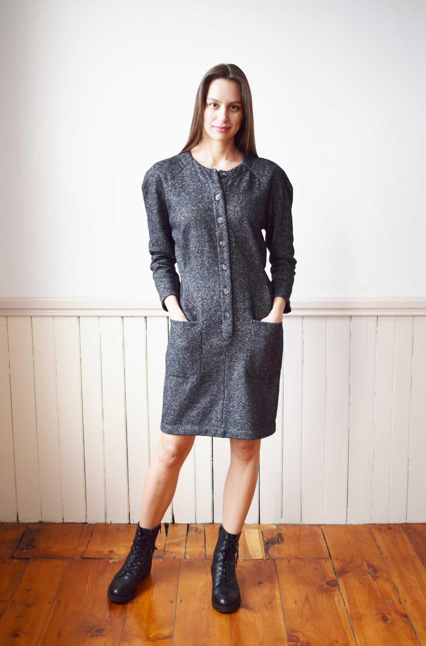 Vintage Norma Kamali Heathered Grey Knit Dress | S