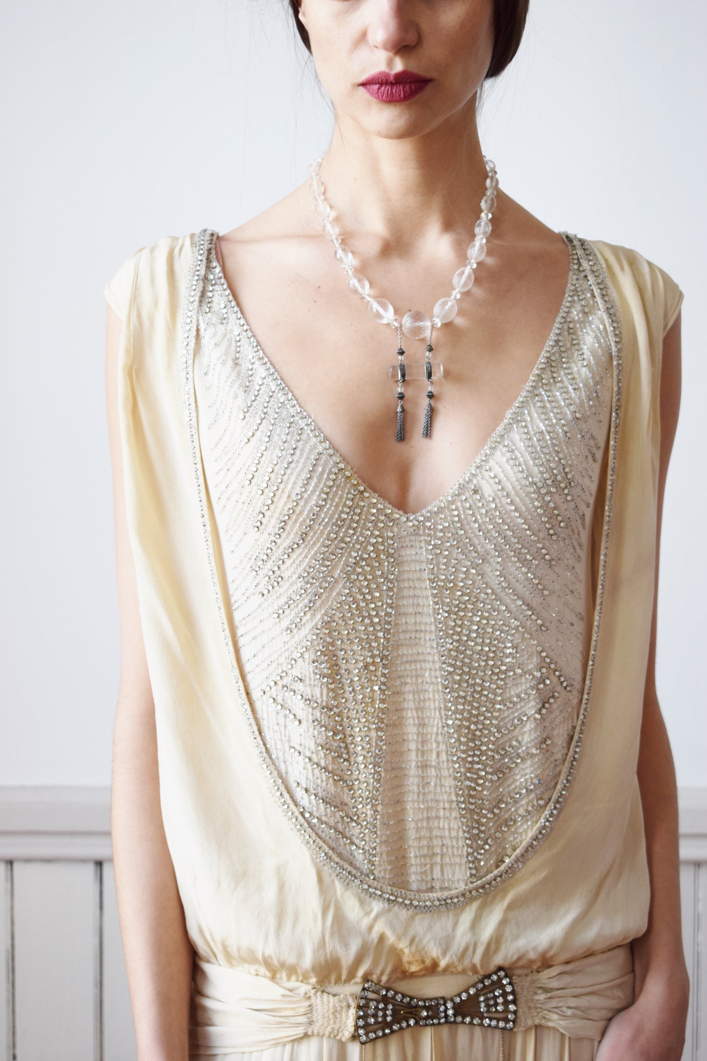 Antique 1920s Silk Satin and Rhinestone Gown | S