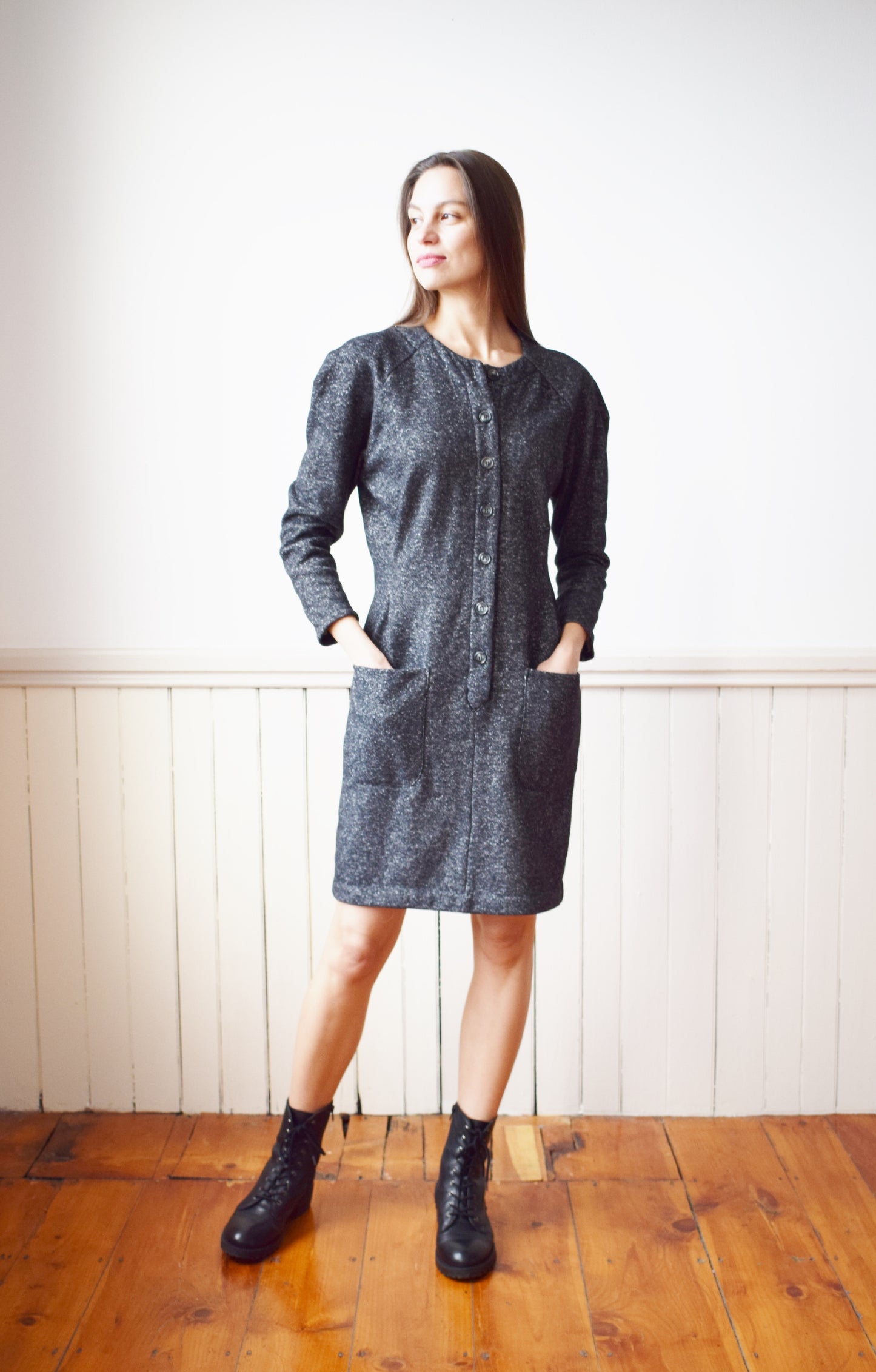 Vintage Norma Kamali Heathered Grey Knit Dress | S