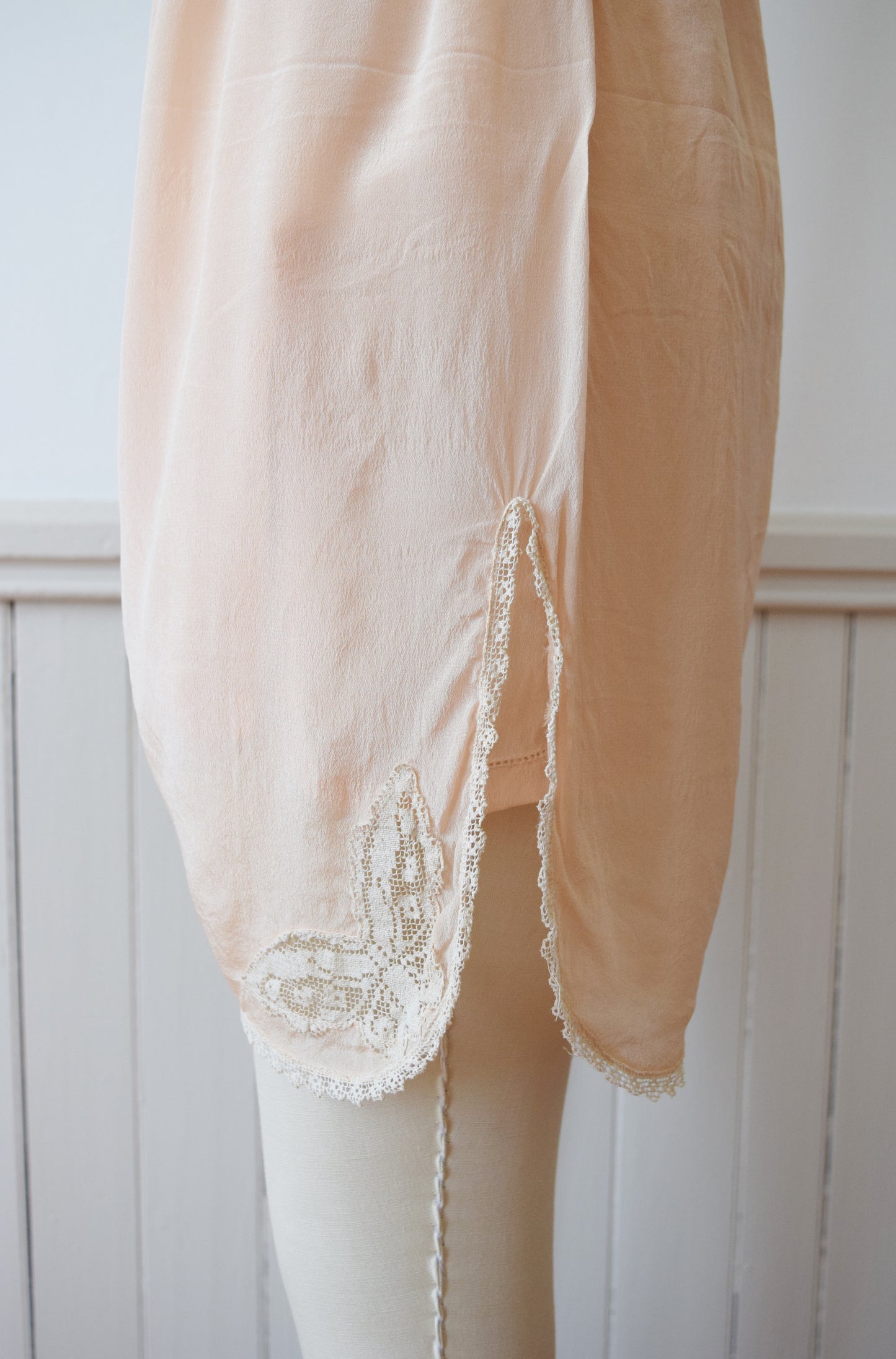 1920s Blush Silk Step-in and Tap Pants Set with Crochet Butterfly Insets