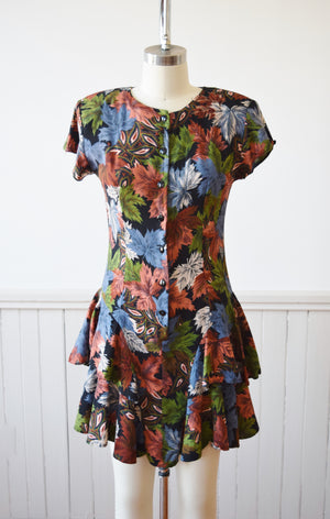 Autumn Leaves Print Mini Dress | S