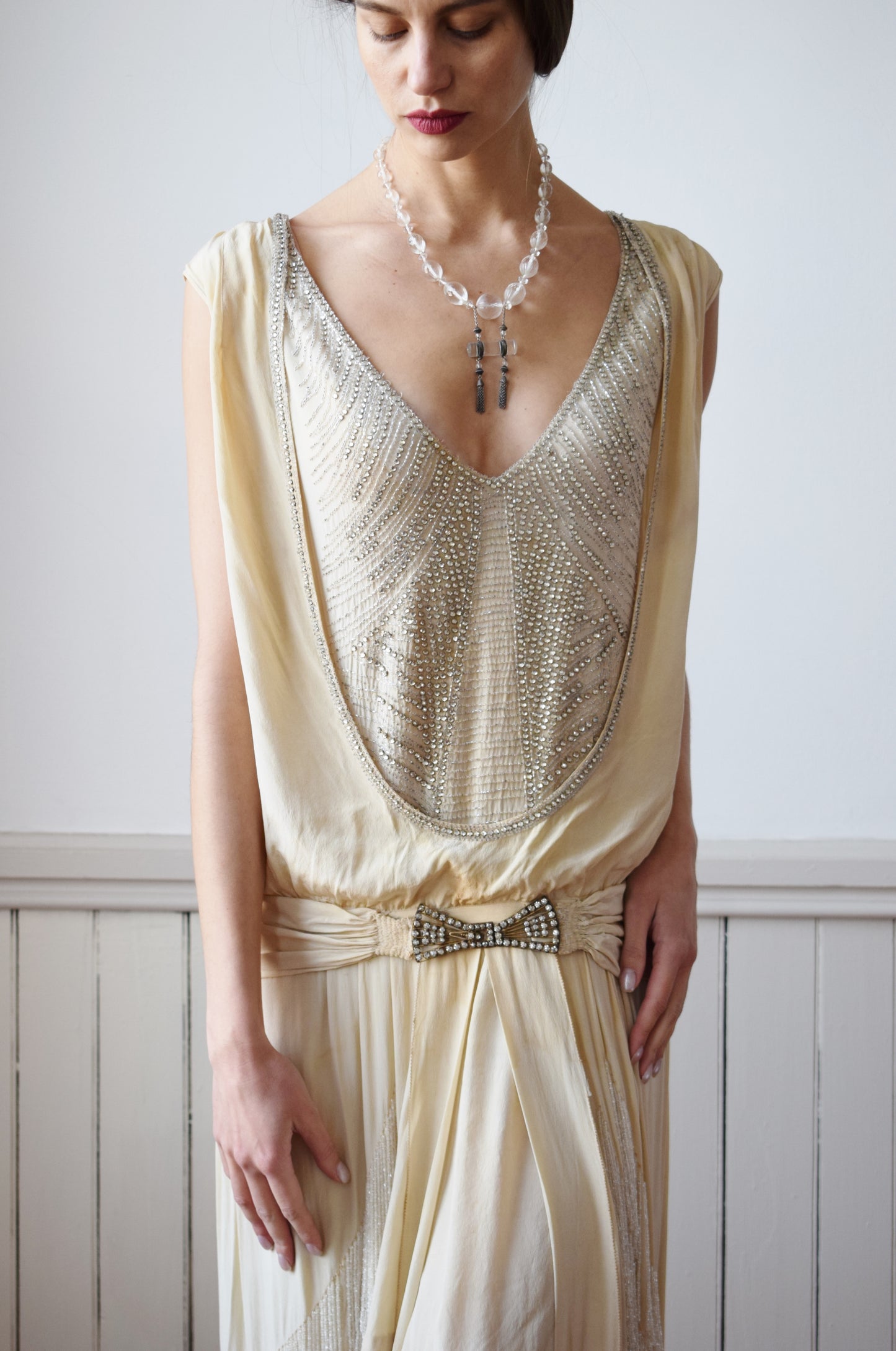 Antique 1920s Silk Satin and Rhinestone Gown | S