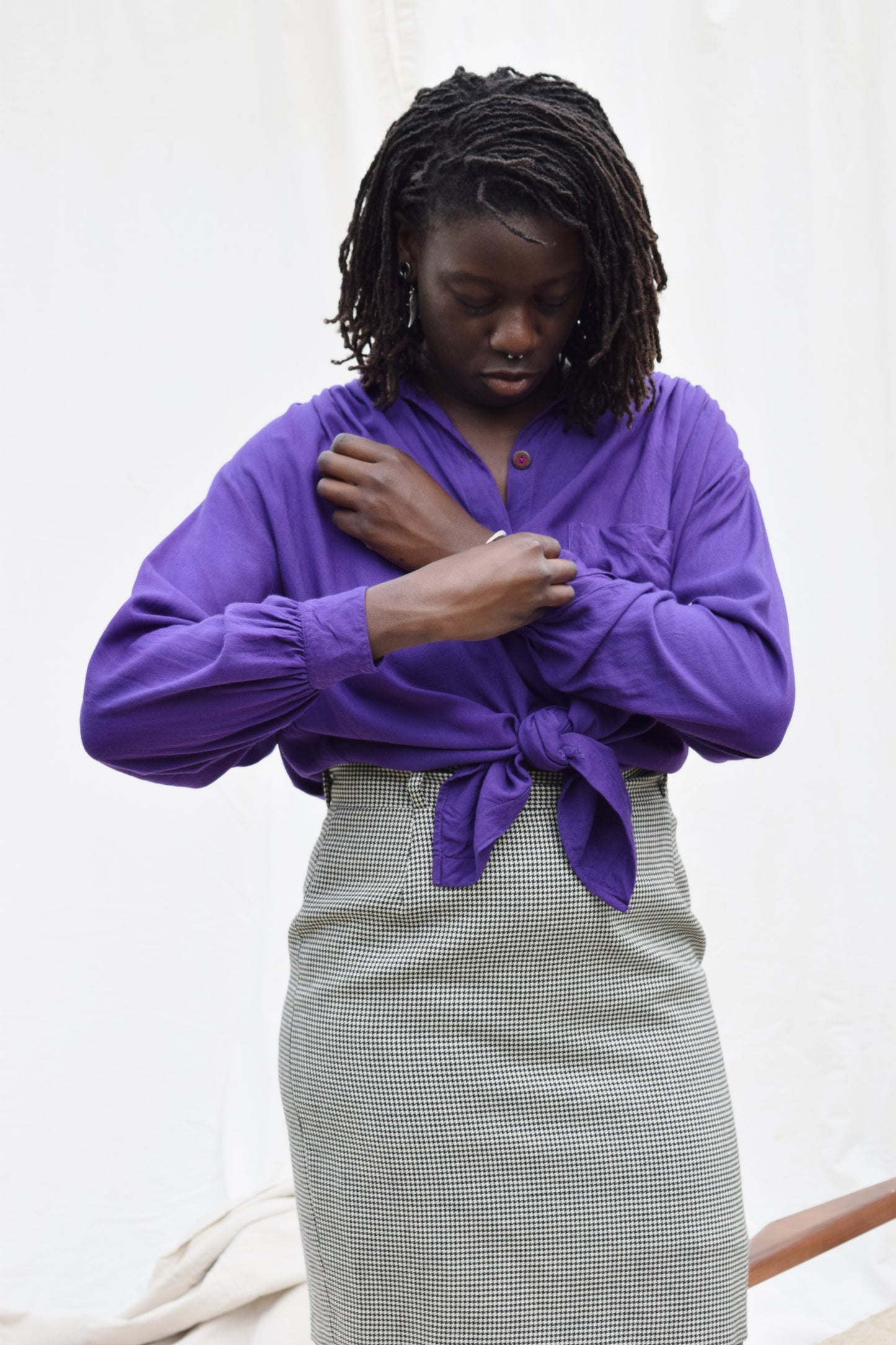 Royal Purple Poet Sleeve Top | 1980s | M/L