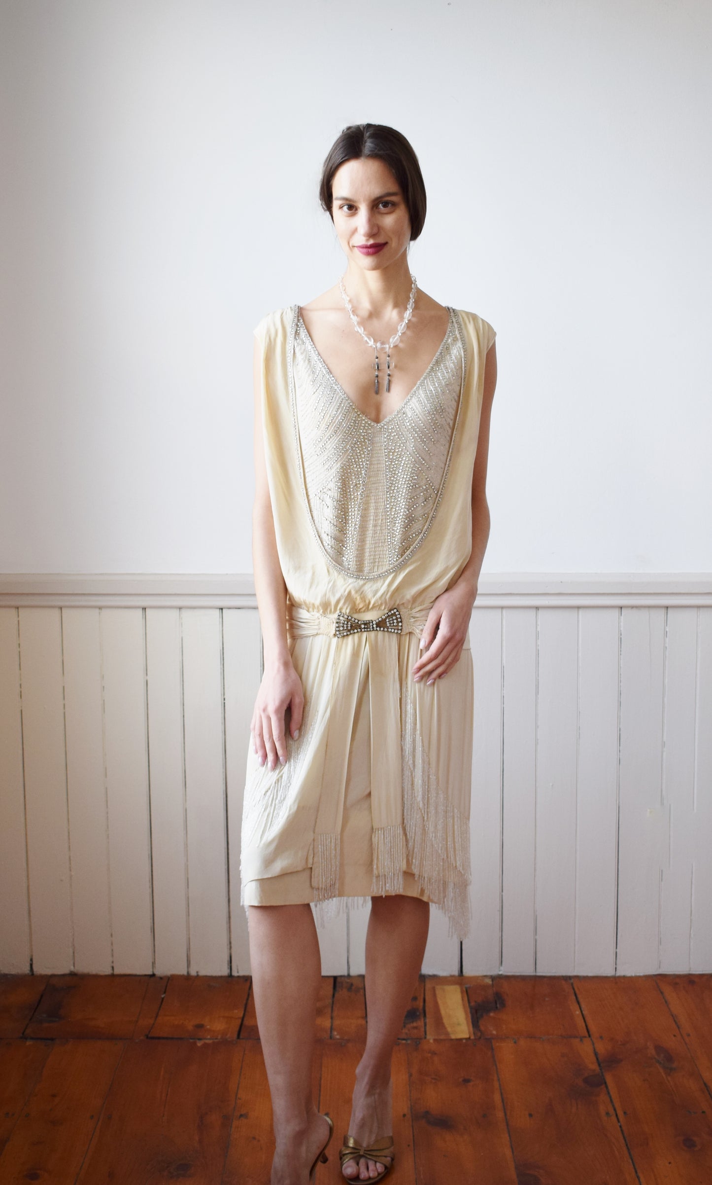 Antique 1920s Silk Satin and Rhinestone Gown | S