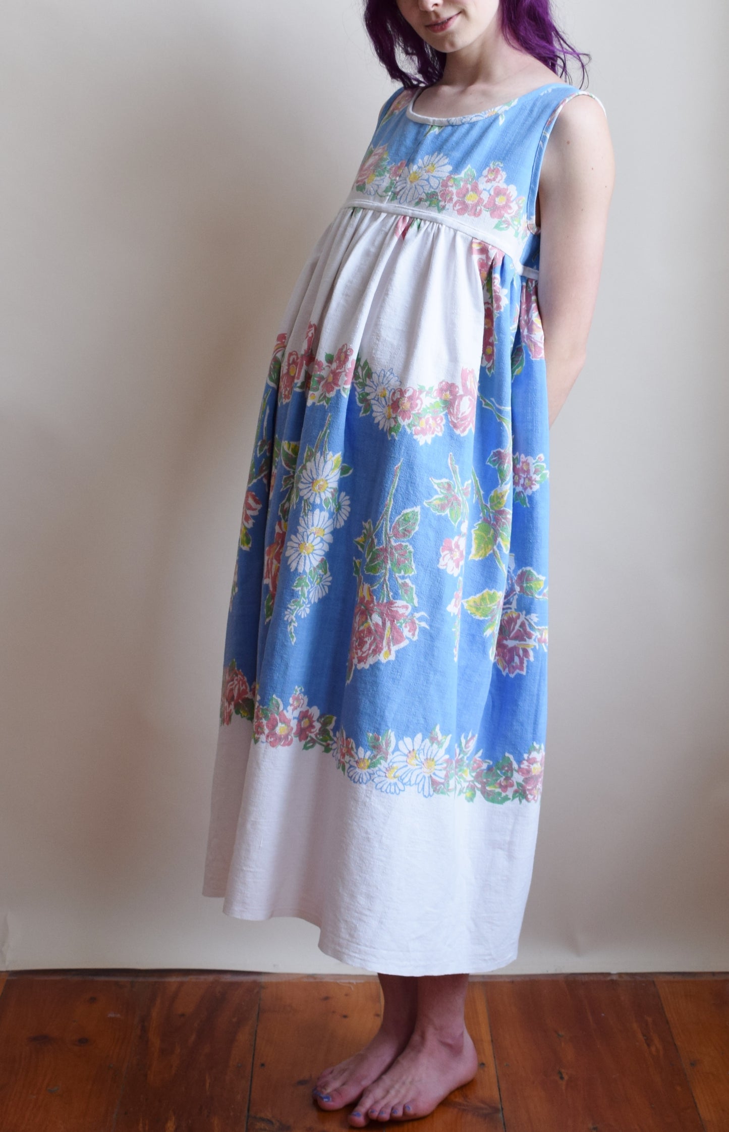 Vintage Upcycled Floral Tablecloth Dress | M