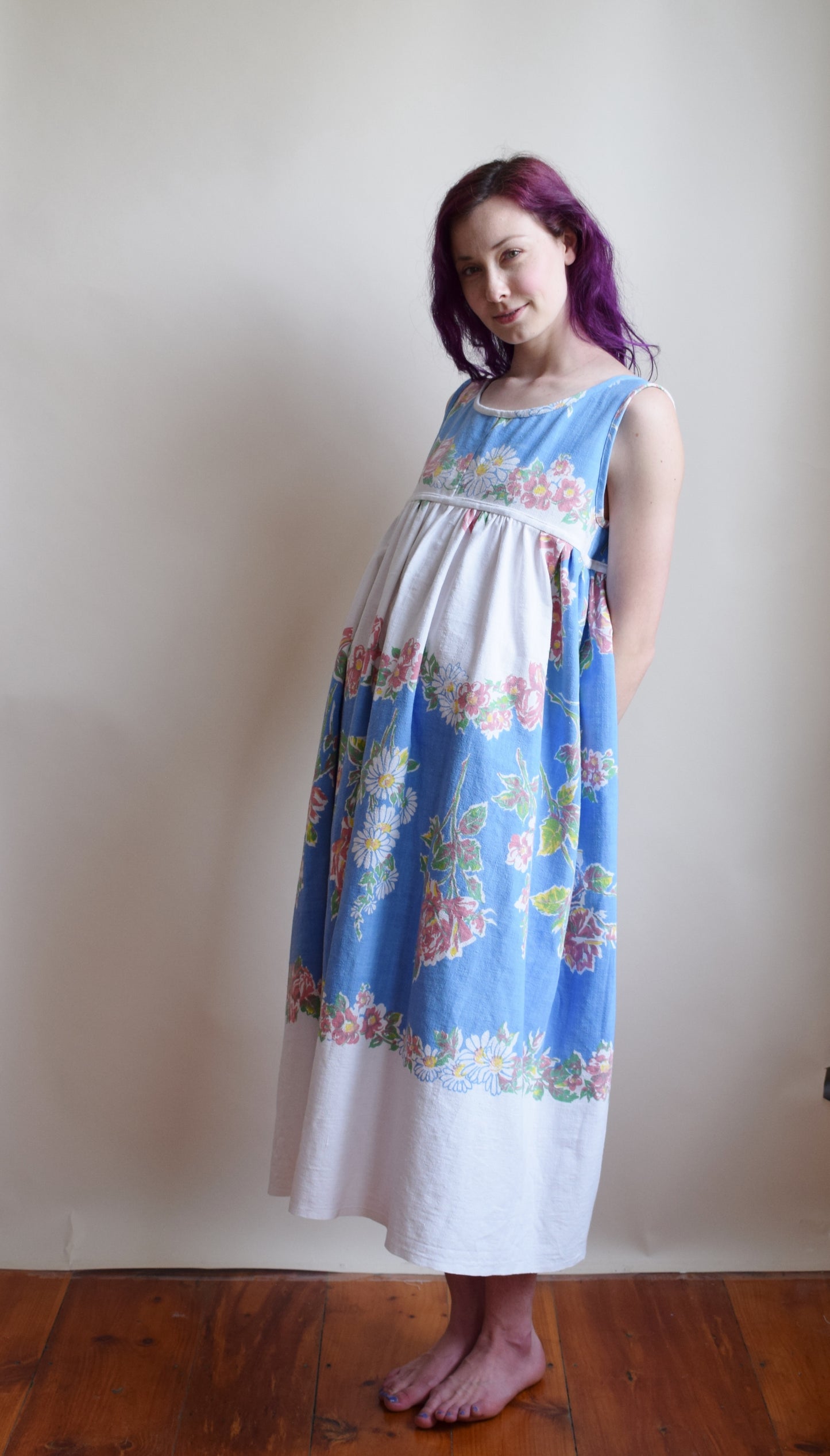 Vintage Upcycled Floral Tablecloth Dress | M