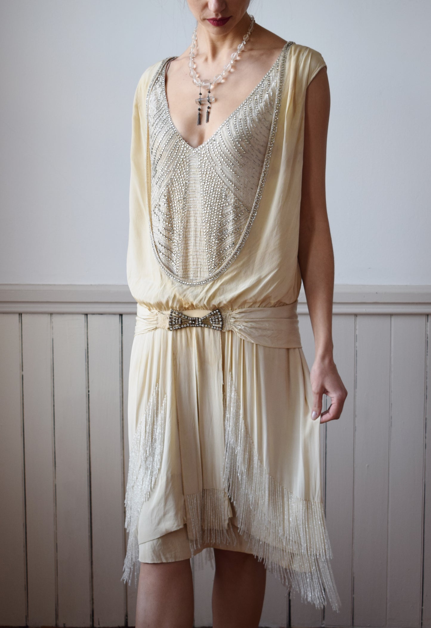 Antique 1920s Silk Satin and Rhinestone Gown | S