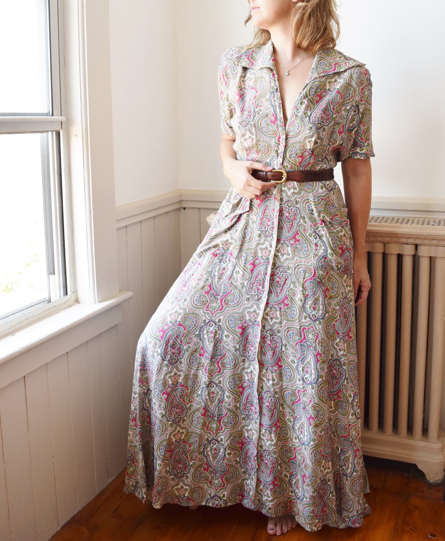 1940s Cold Rayon Zip Front Dress in Paisley by Saybury | M/L