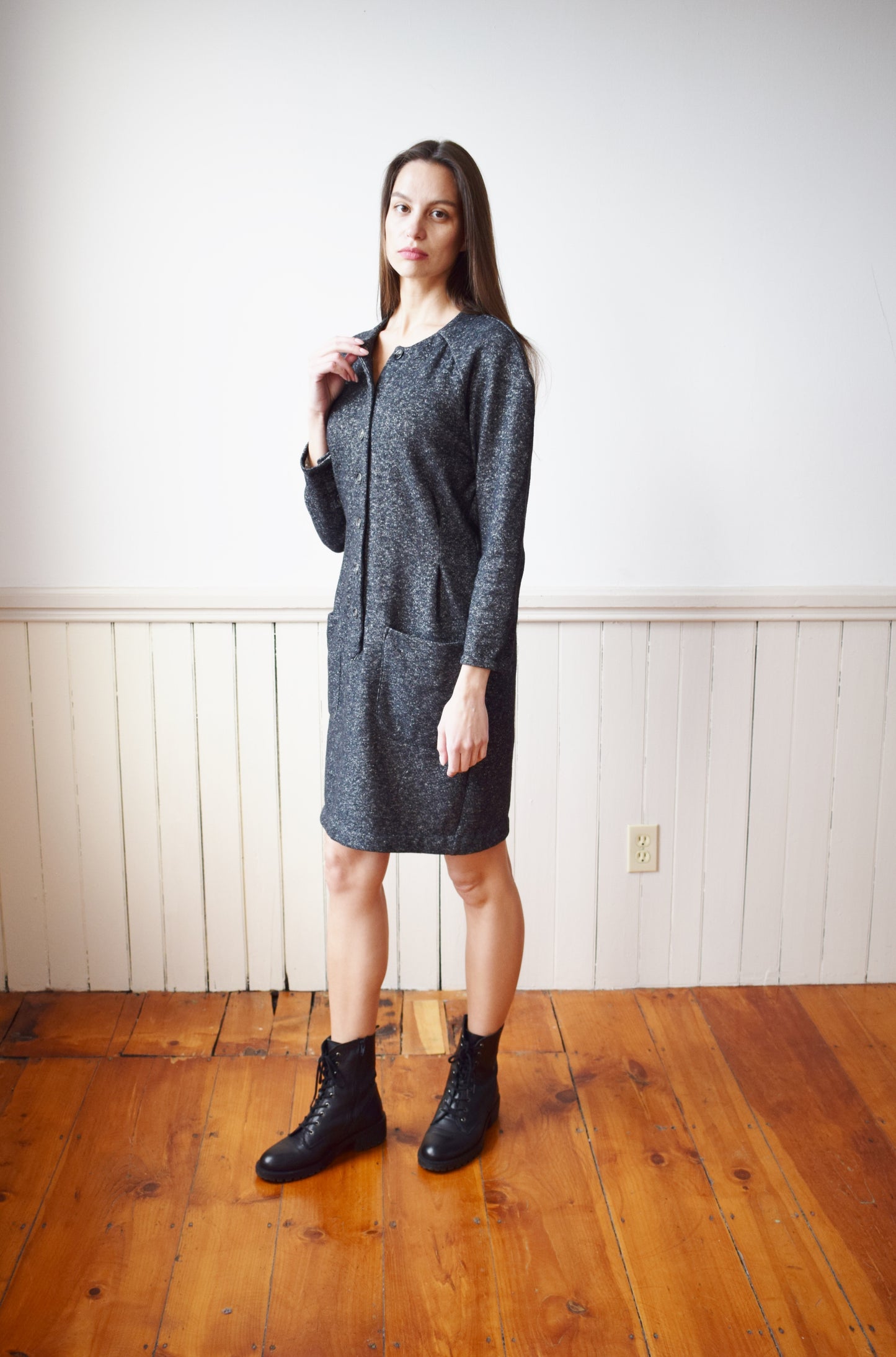 Vintage Norma Kamali Heathered Grey Knit Dress | S