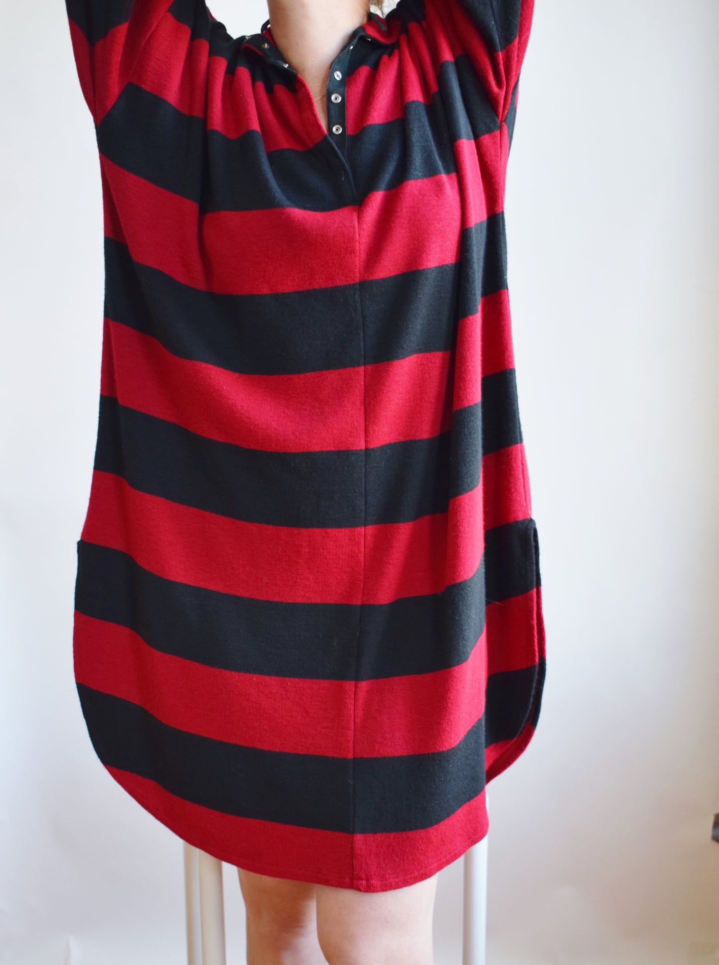80s Norma Kamali Rugby Stripe Knit Dress | OS
