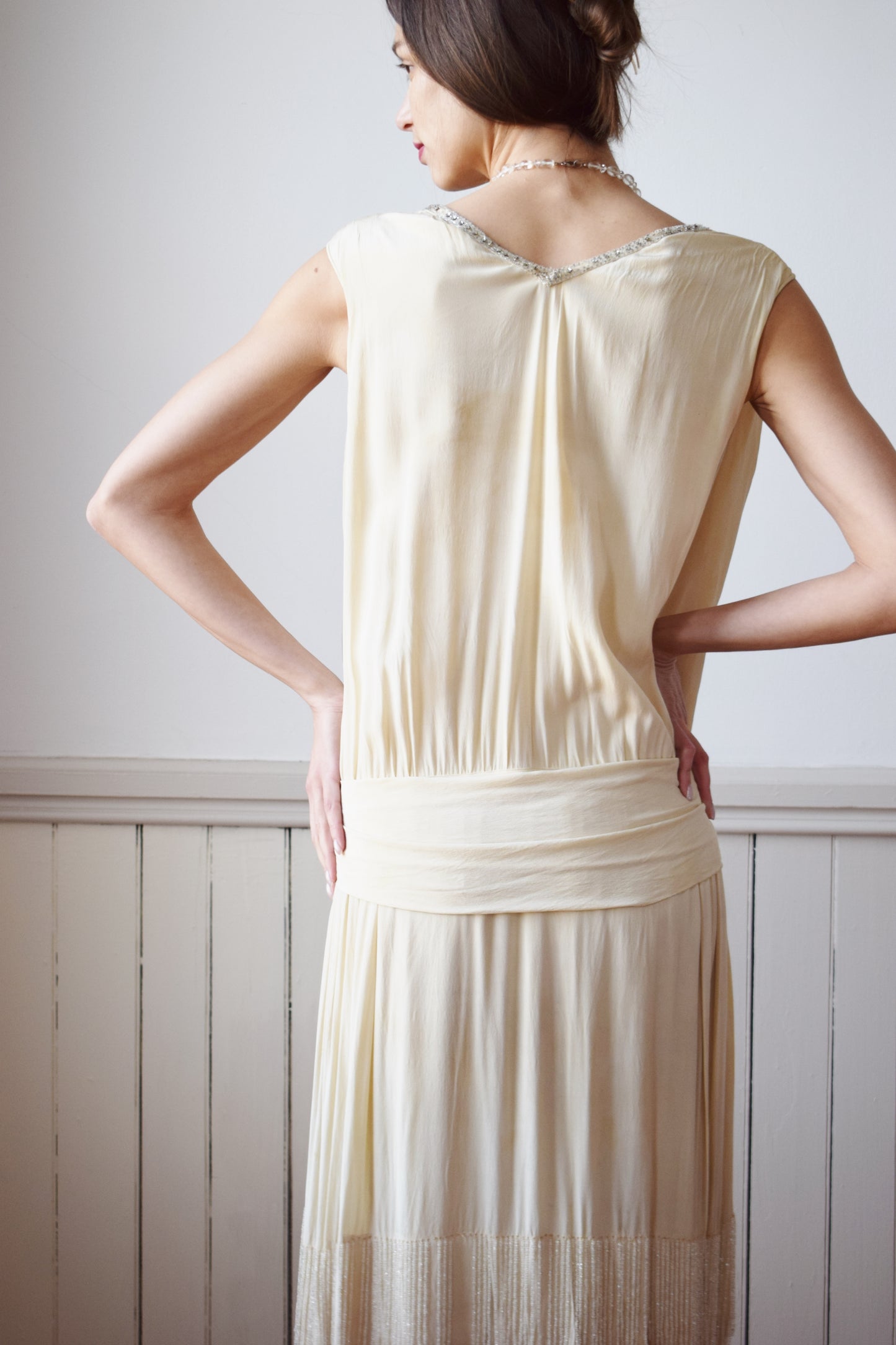Antique 1920s Silk Satin and Rhinestone Gown | S