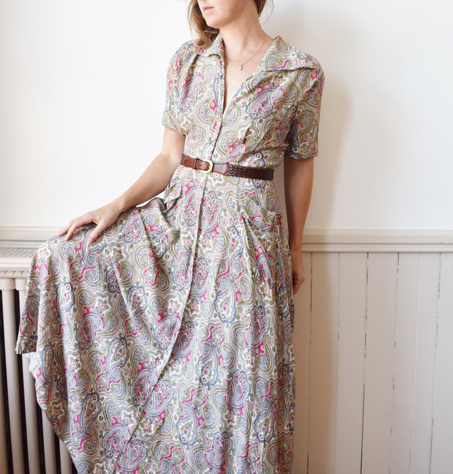 1940s Cold Rayon Zip Front Dress in Paisley by Saybury | M/L