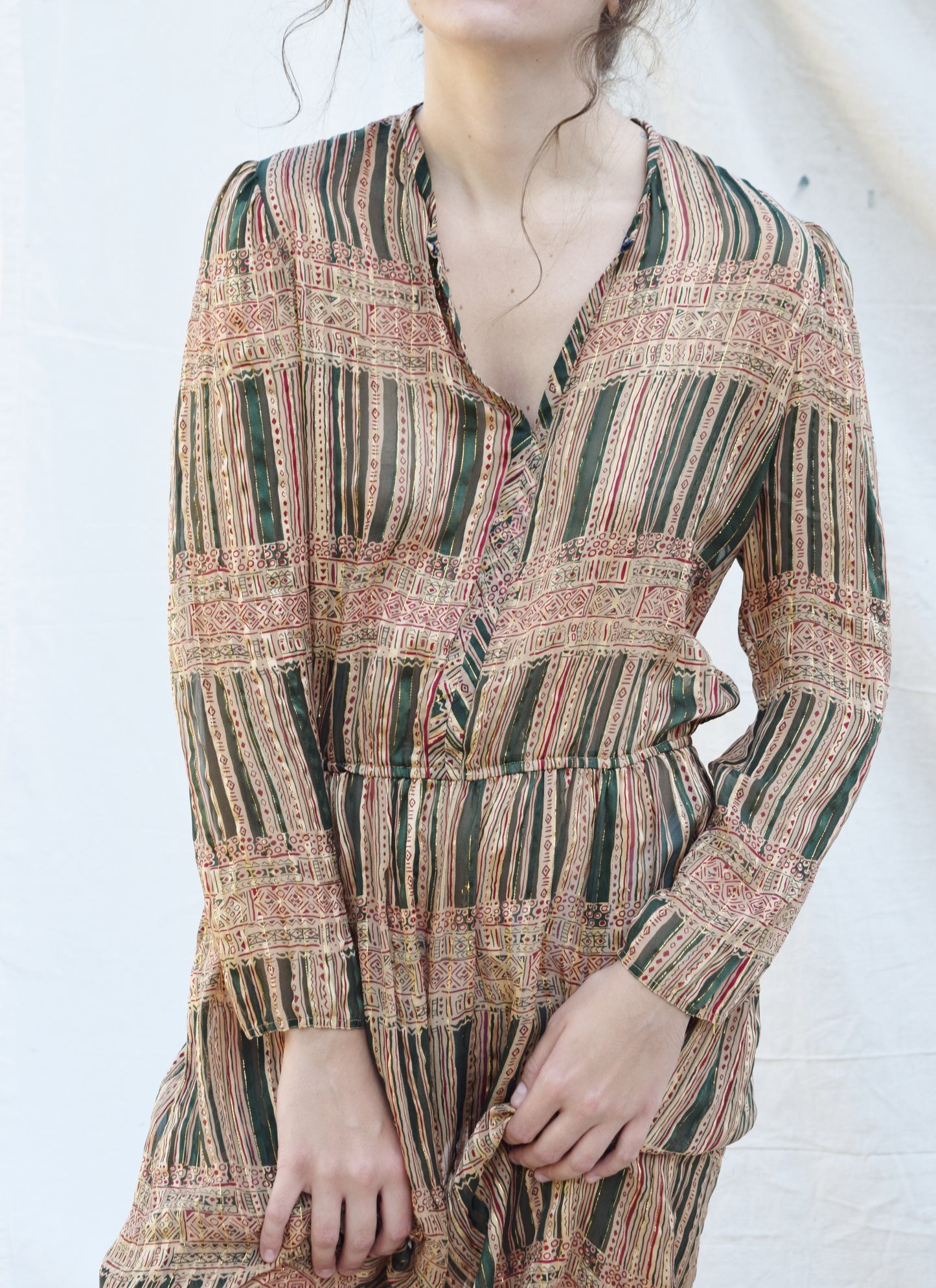 Silk + Gold Dress by Adrianna Papell | 1980s | S/M