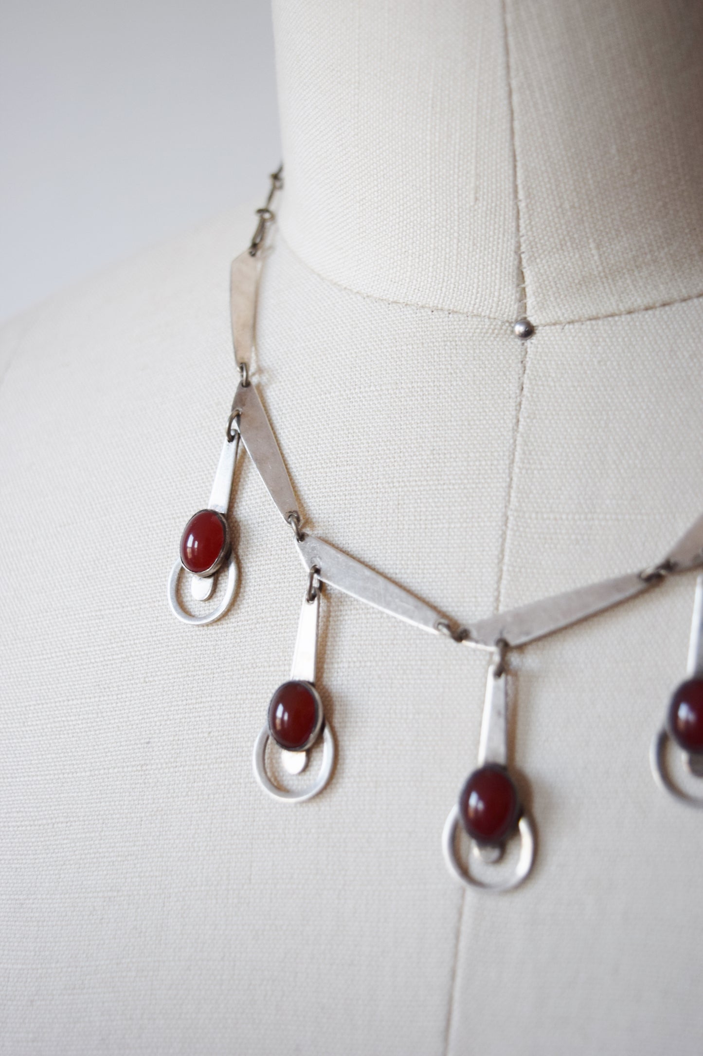 Silver and Carnelian Modernist Necklace