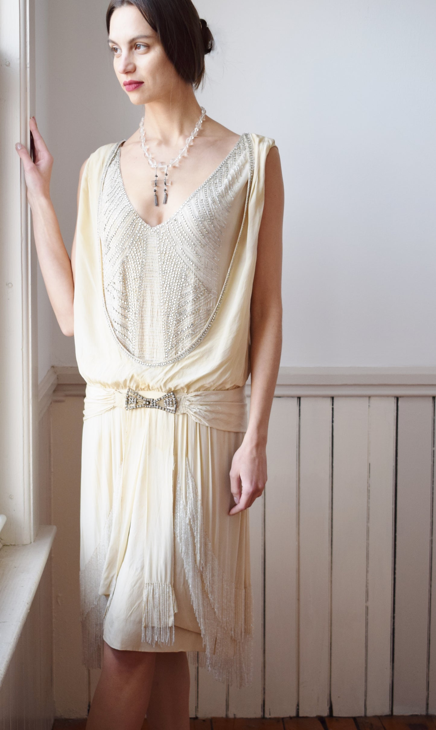 Antique 1920s Silk Satin and Rhinestone Gown | S