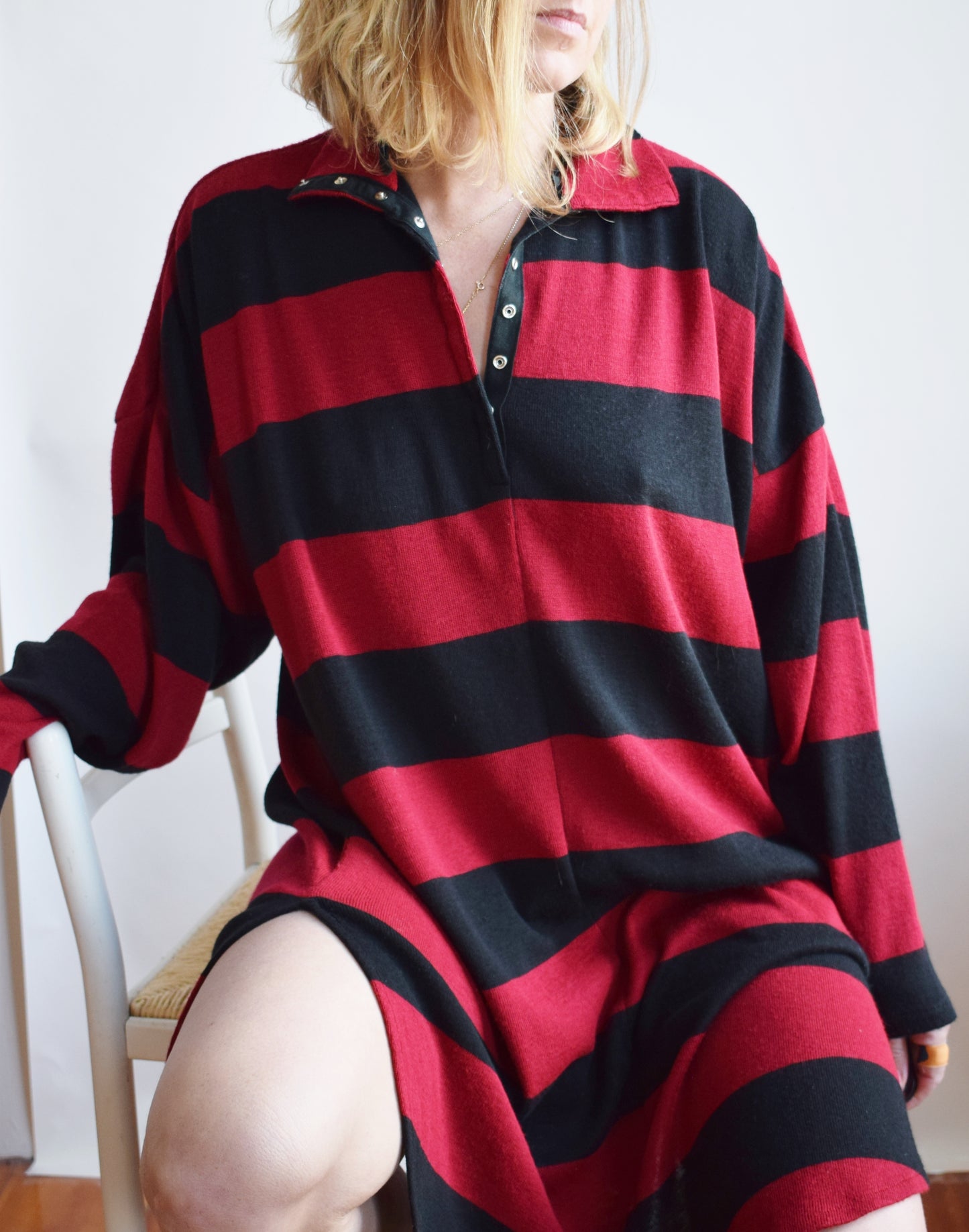 80s Norma Kamali Rugby Stripe Knit Dress | OS