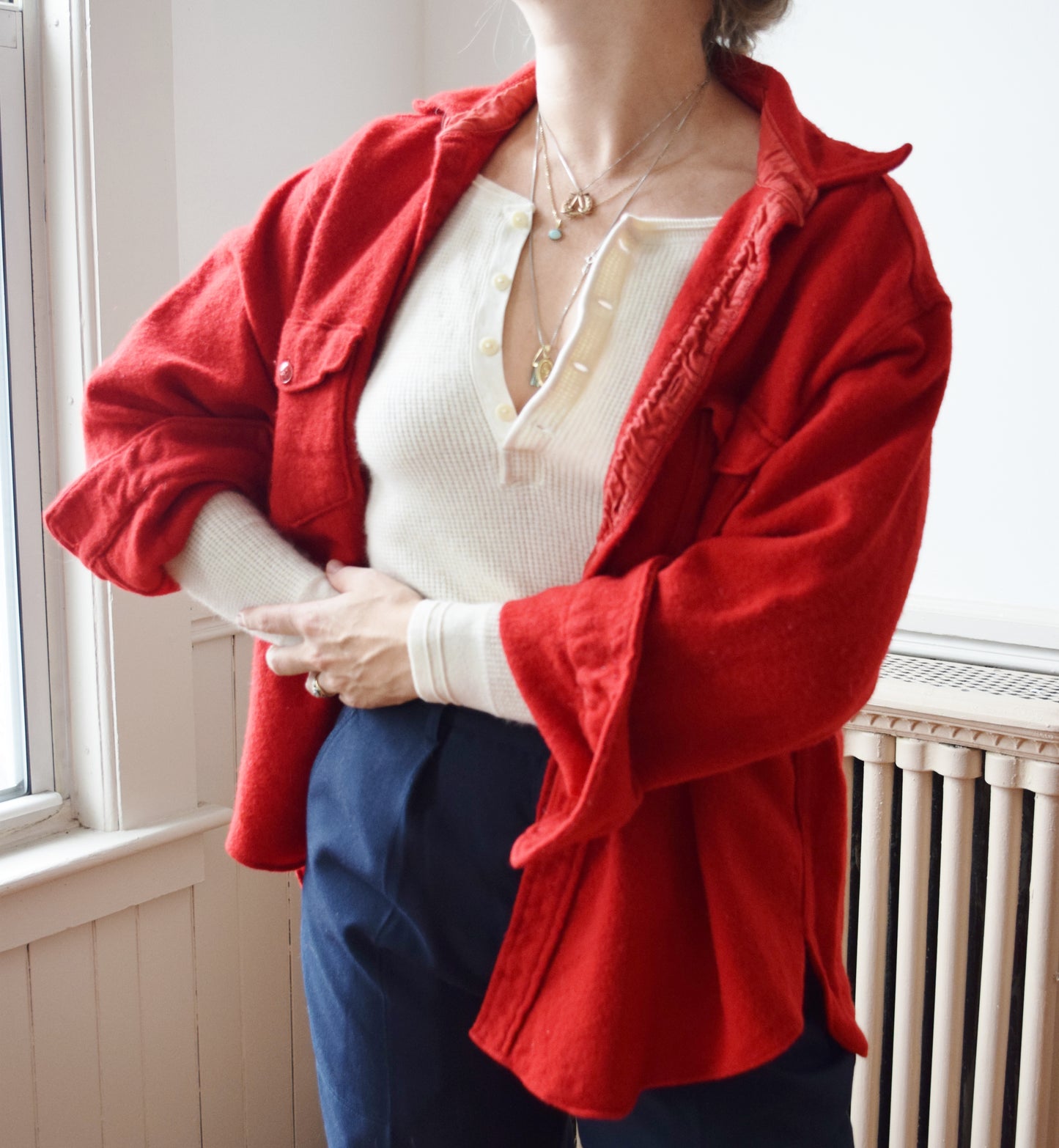 1960s True Red Woolrich Wool Chore Shirt | Overshirt | M-L