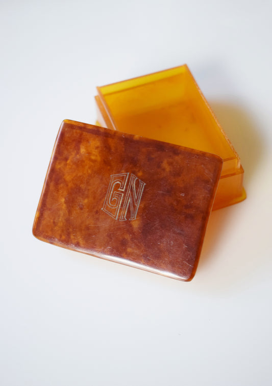 Vintage Art Deco Amber and Tortoise Keepsake or Match Box