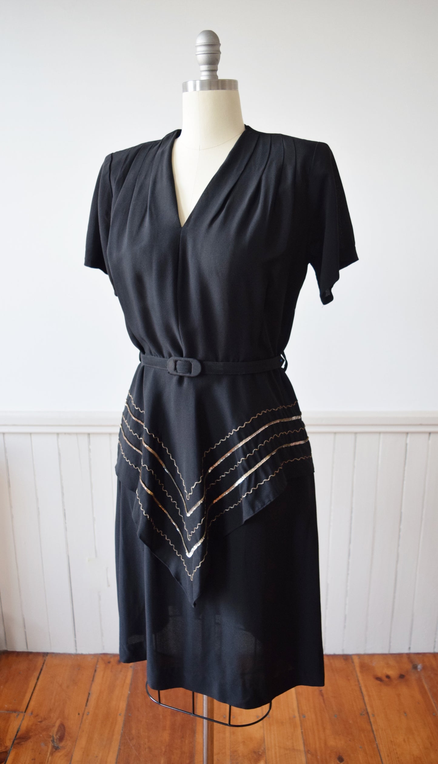 1940s Gold Accented Peplum Dress | Vintage 40s Dress | M/L