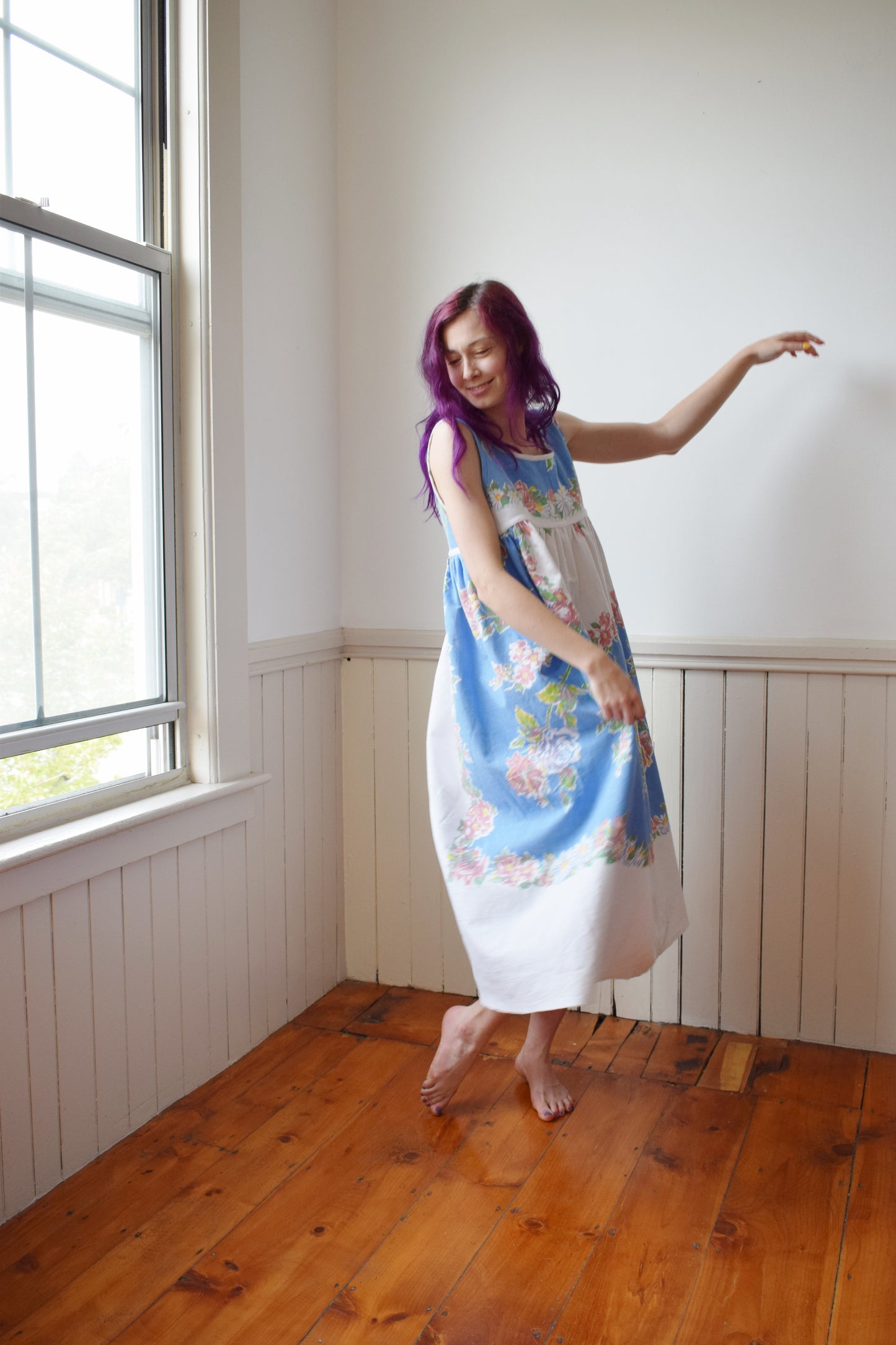 Vintage Upcycled Floral Tablecloth Dress | M