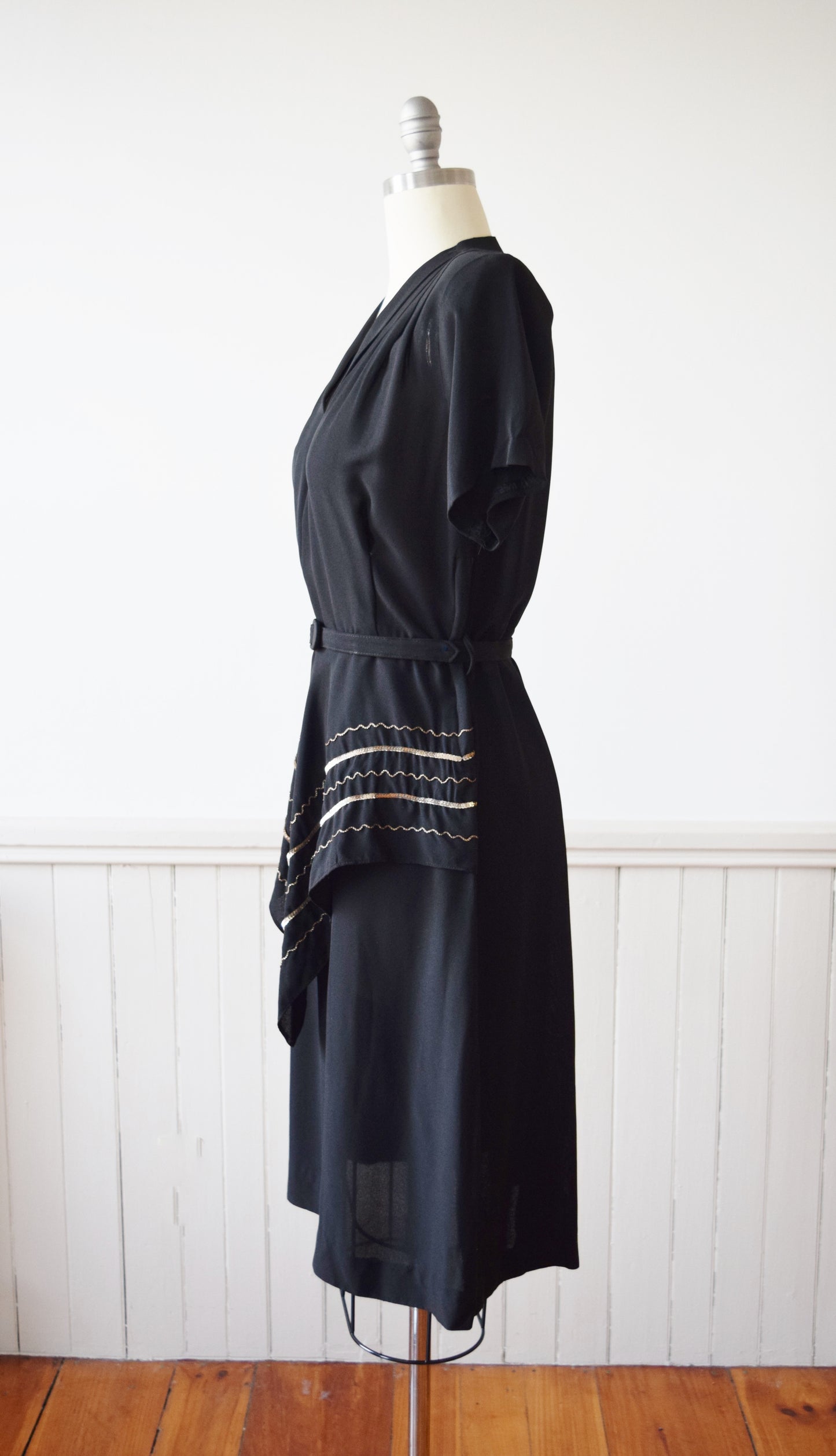 1940s Gold Accented Peplum Dress | Vintage 40s Dress | M/L