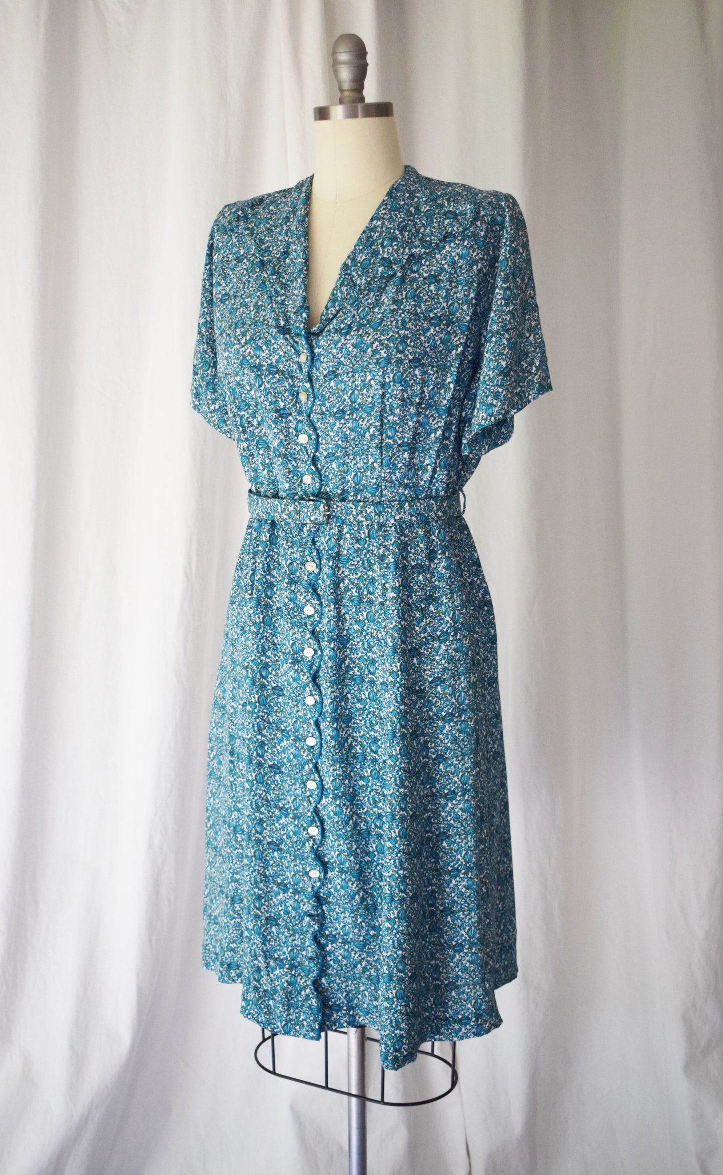 1940s Cold Rayon Day Dress | M/L