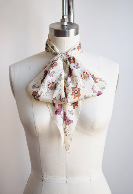 1970s Oscar de la Renta Silk Head Scarf | Neck Bow