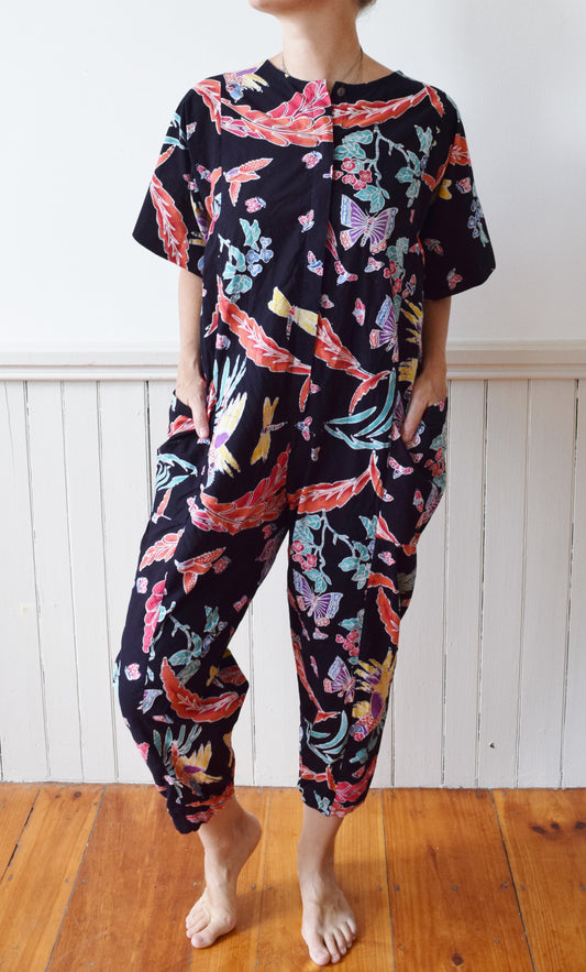 Batik Print Adult Onesie / Jumpsuit | 1980s | M/L