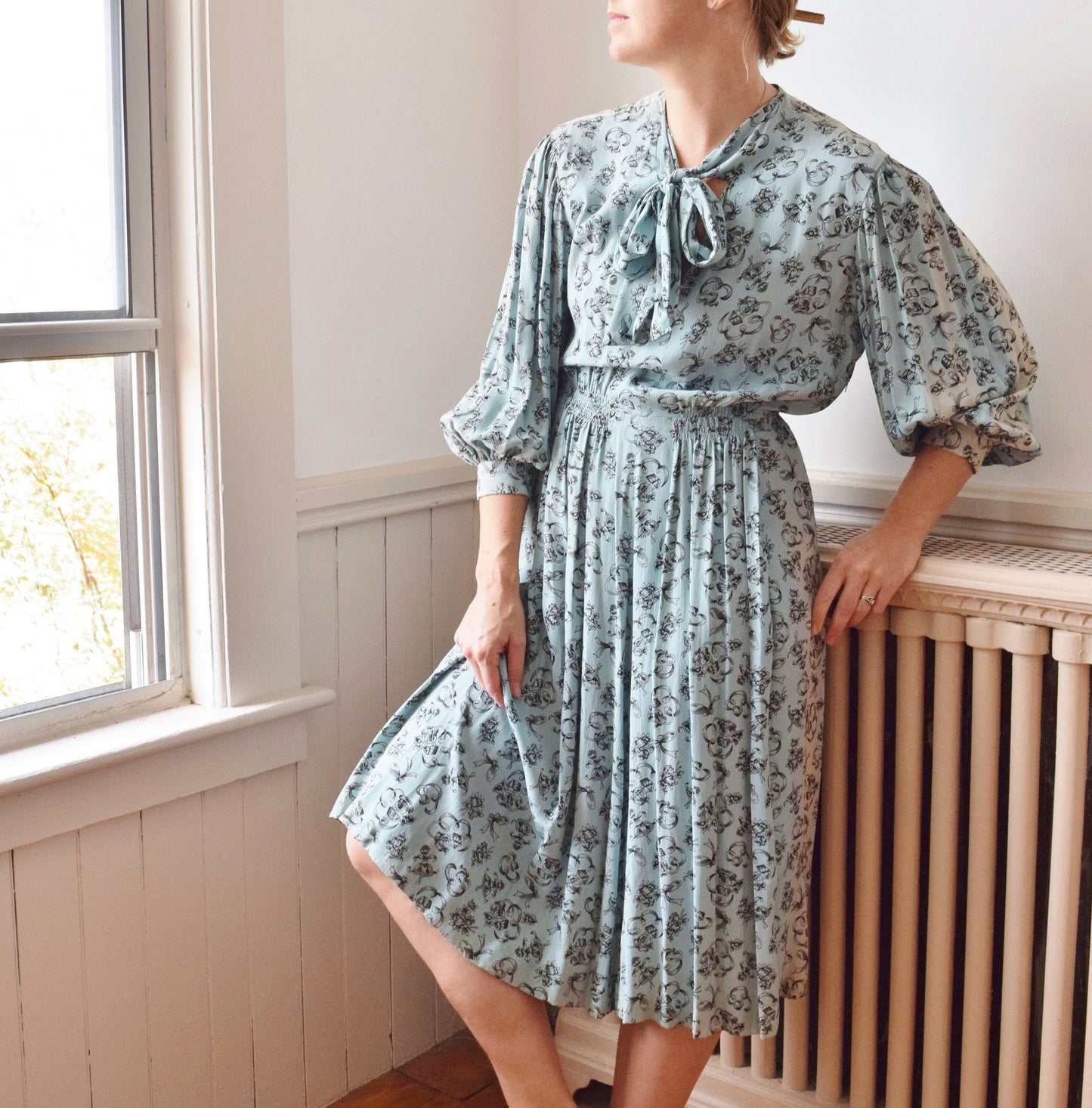 1940s Novelty Print Day Dress | M-M/L