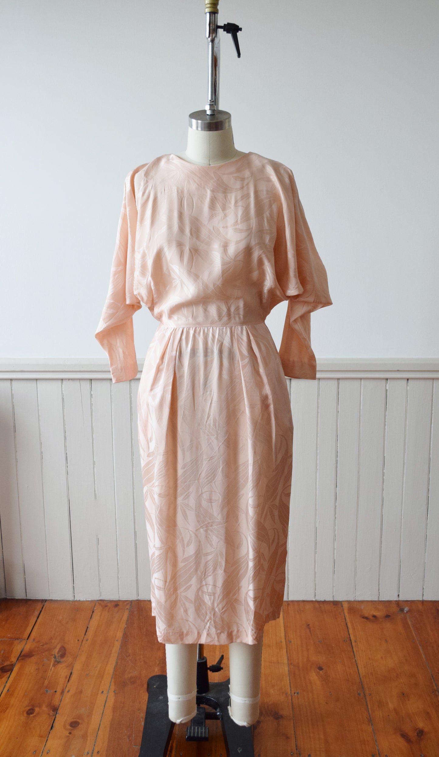 Blush Pink Silk Open Back Dress | 1980s Vintage Dress | XS/S