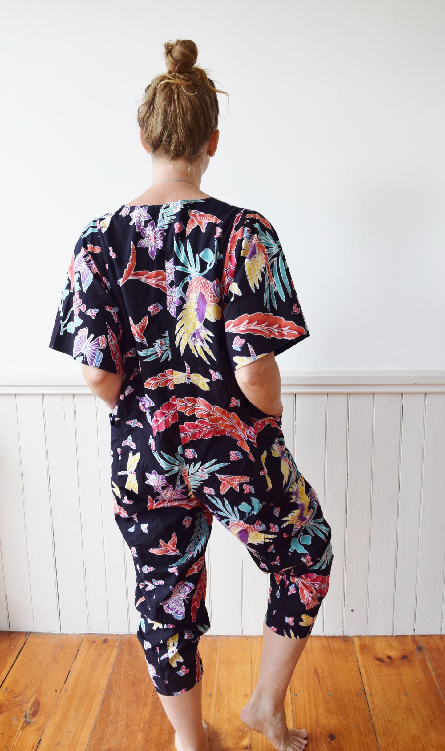 Batik Print Adult Onesie / Jumpsuit | 1980s | M/L