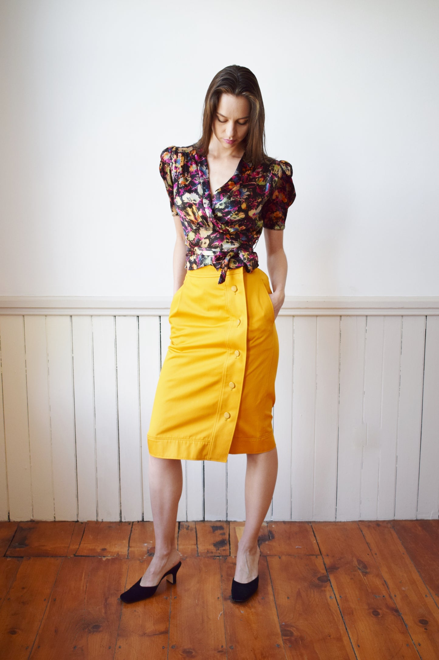 90s Saint Laurent Marigold Cotton Skirt | XS/S