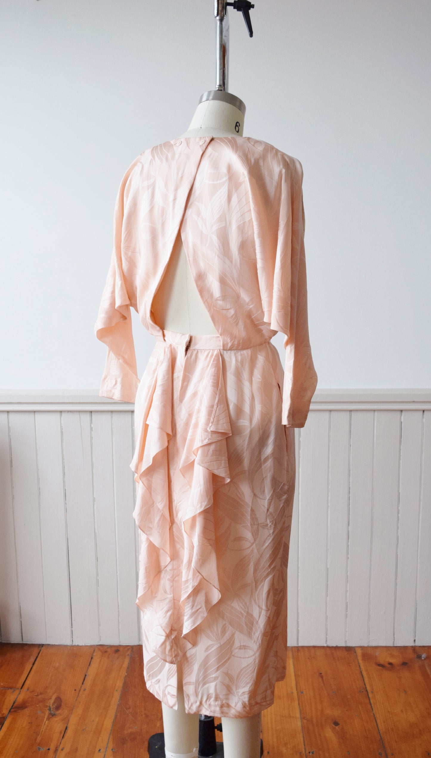 Blush Pink Silk Open Back Dress | 1980s Vintage Dress | XS/S