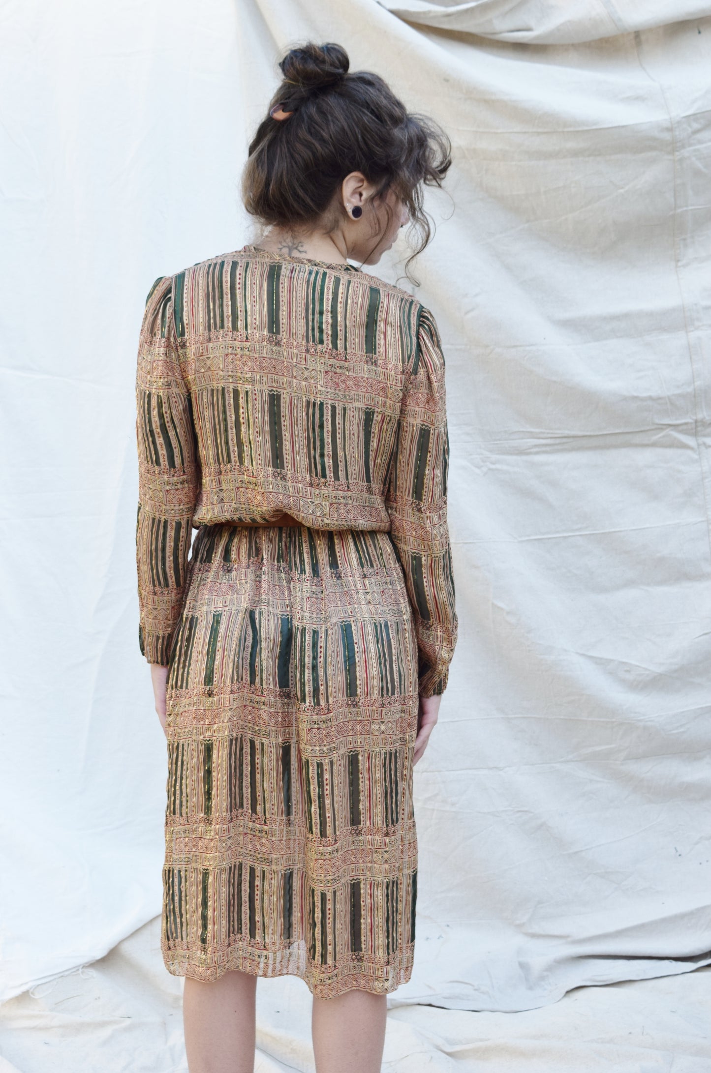 Silk + Gold Dress by Adrianna Papell | 1980s | S/M