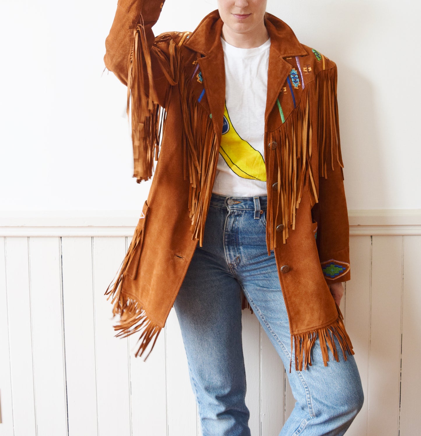 1980s Westernwear Inspired Fringe-tastic Suede Jacket | Tall L