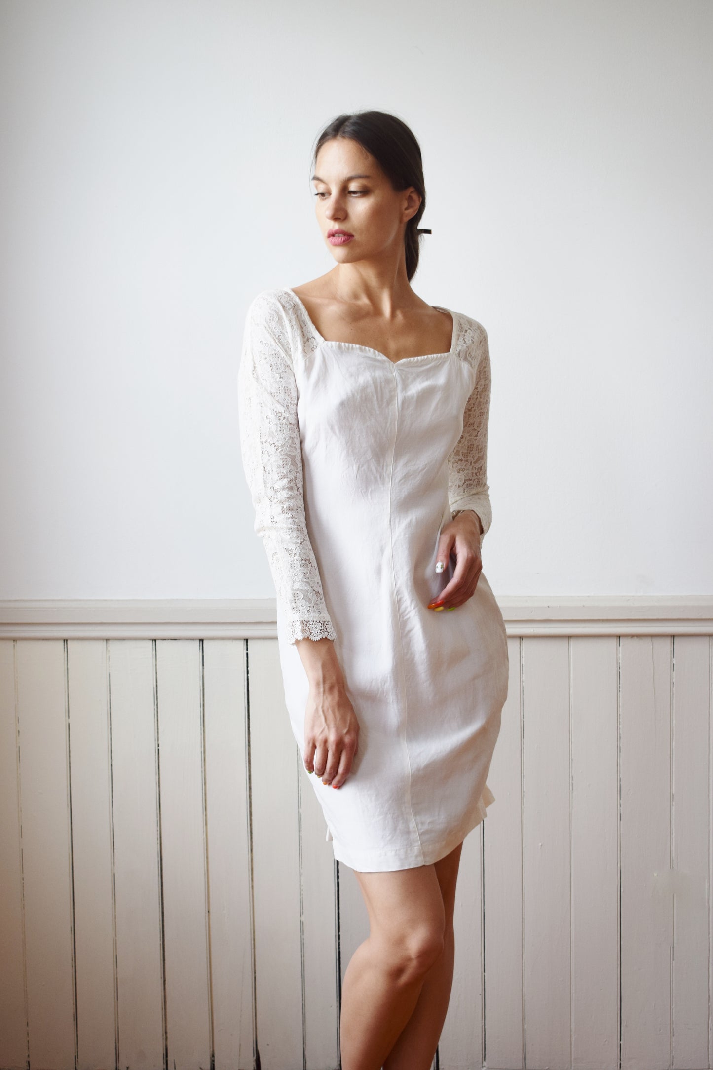 90s Cream Linen/Silk and Lace Mini by Byblos for Bergdorf's