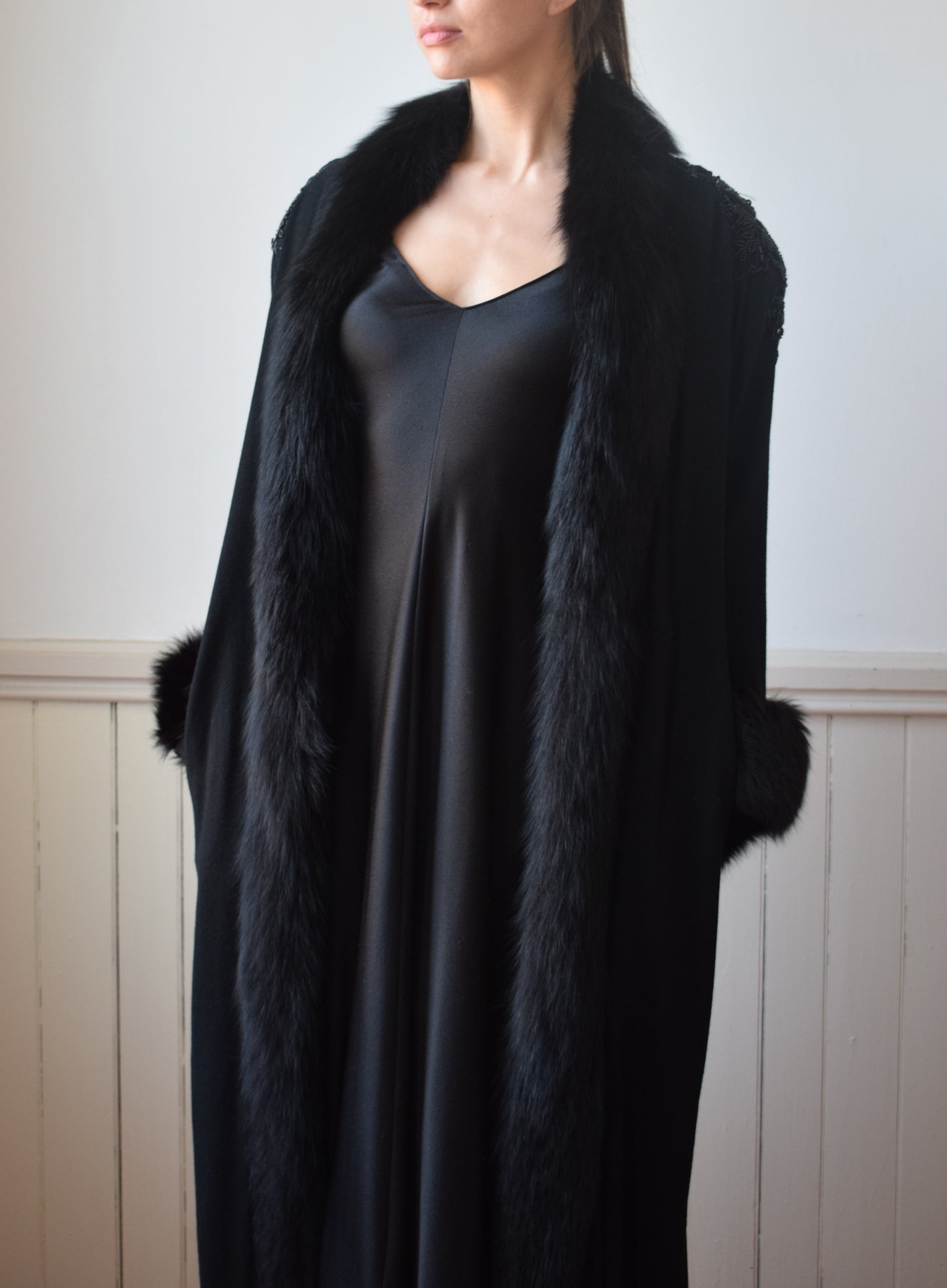 1980s Victoria's Secret Cashmere, Silk and Fox Fur Robe/Coat | OS