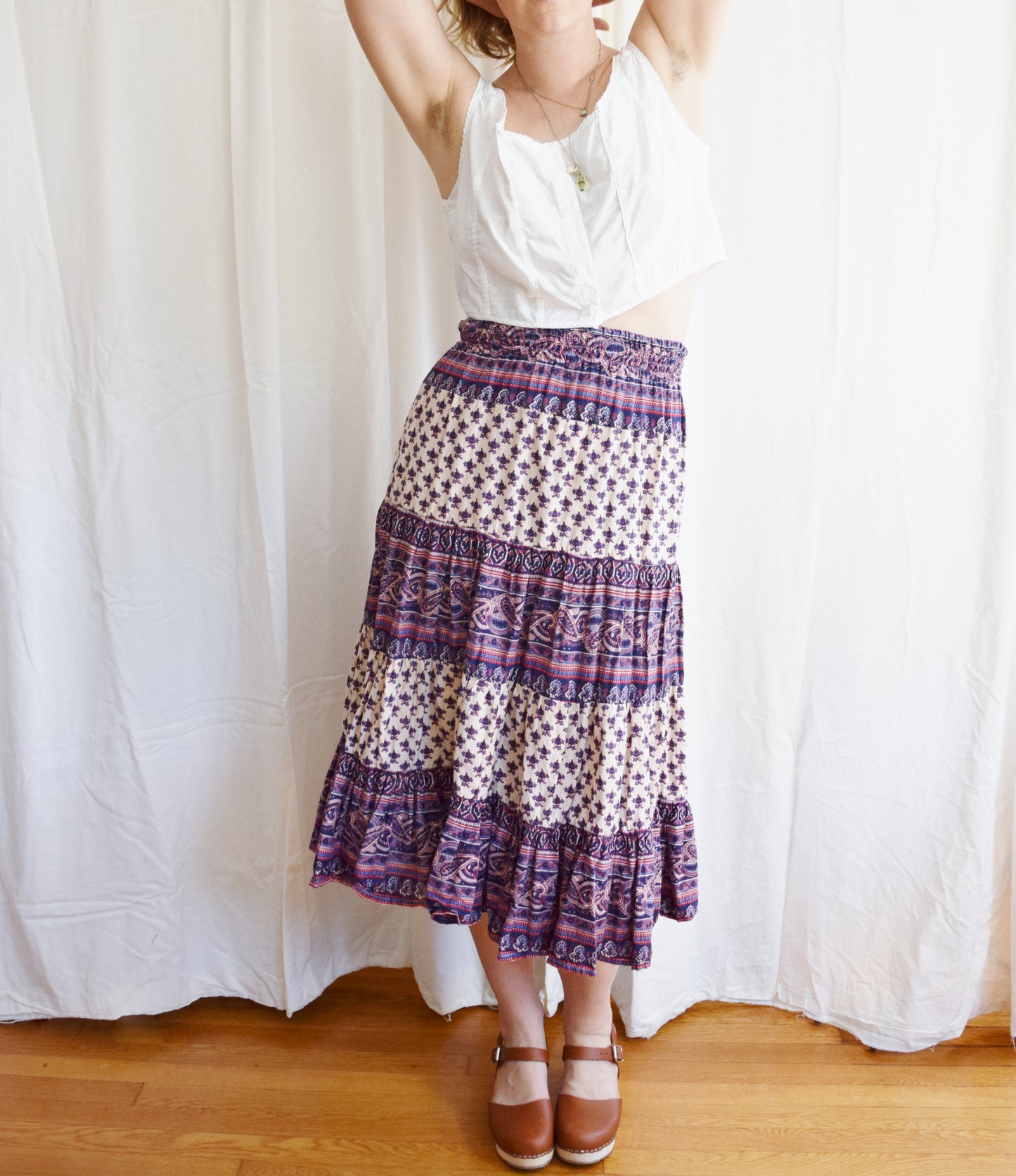 1970s Indian Block Print Midi Skirt