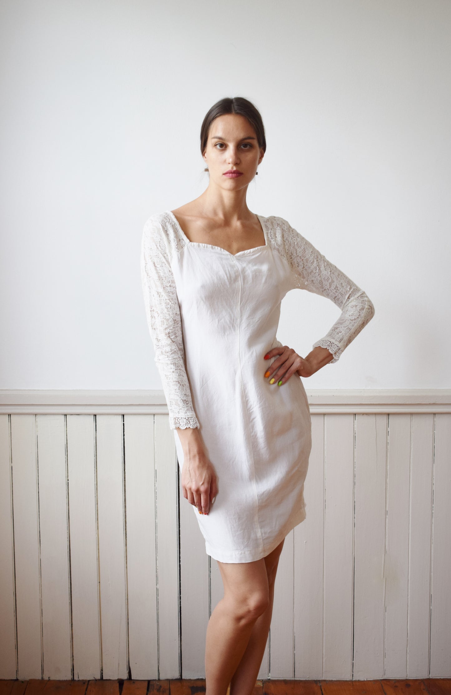90s Cream Linen/Silk and Lace Mini by Byblos for Bergdorf's