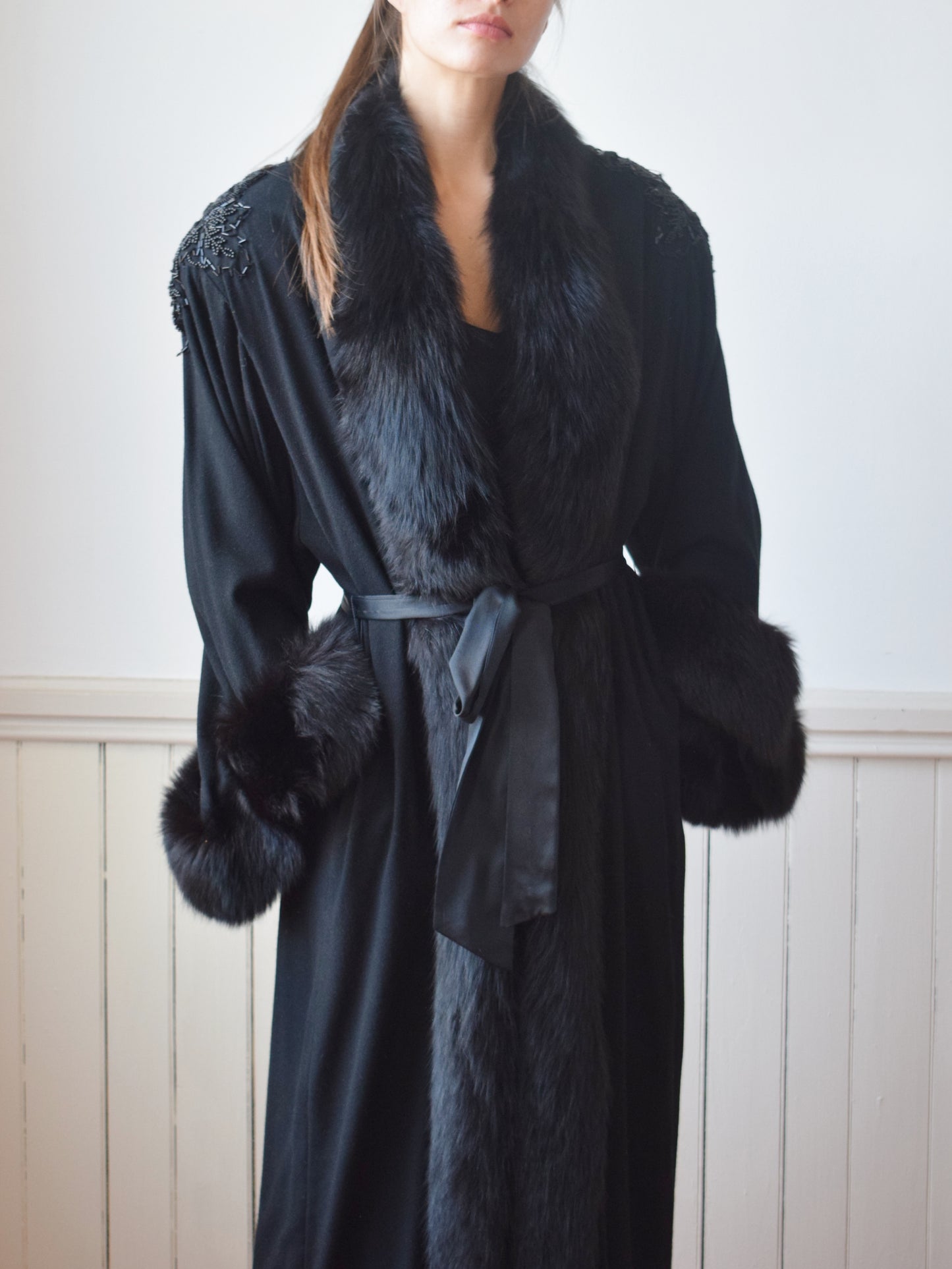 1980s Victoria's Secret Cashmere, Silk and Fox Fur Robe/Coat | OS