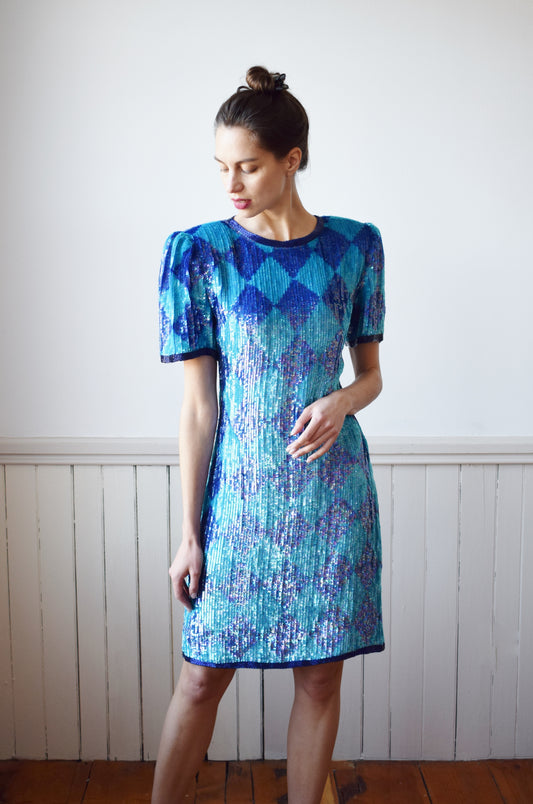 Vintage Harlequin Sequin Dress | M