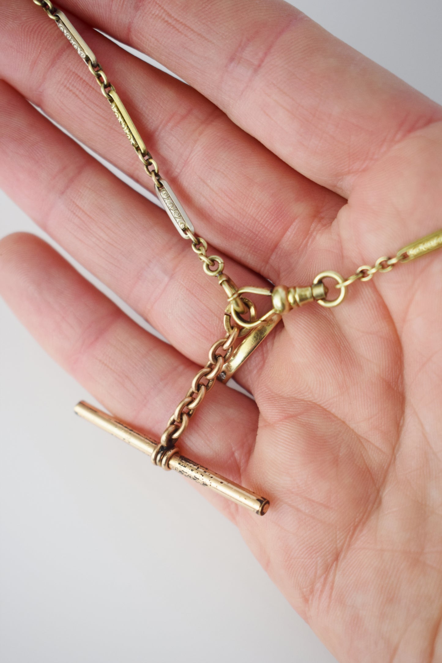 Antique 14kt Gold-fill Fob Chain Necklace with T Bar