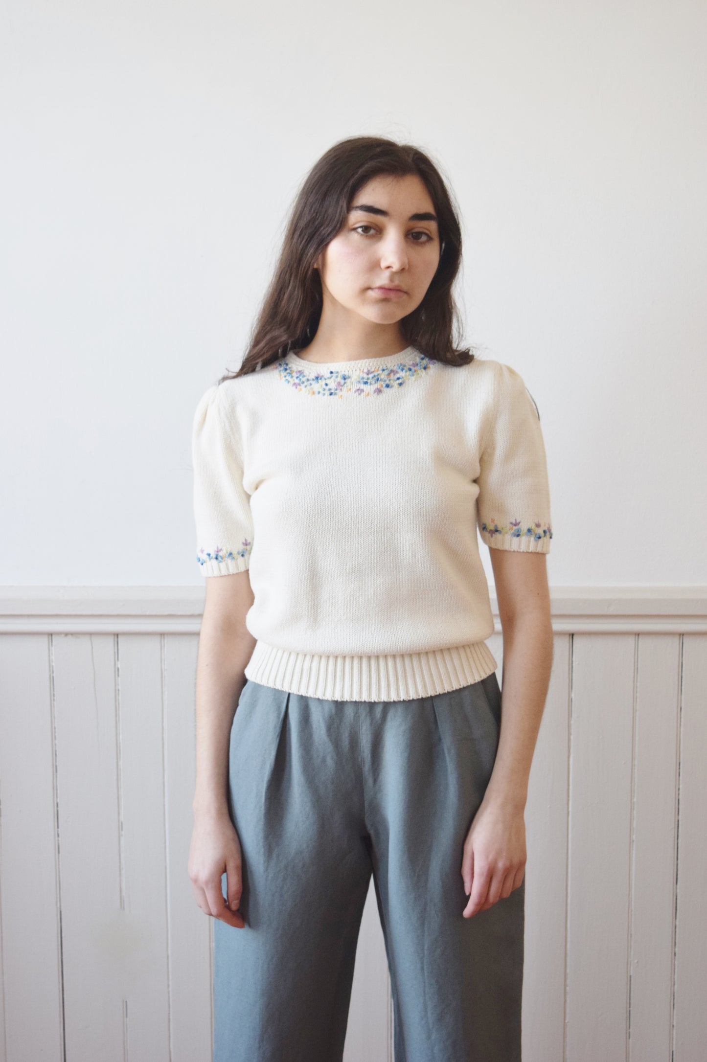 1930s Style Embroidered Cotton  Knit Top | 1980s