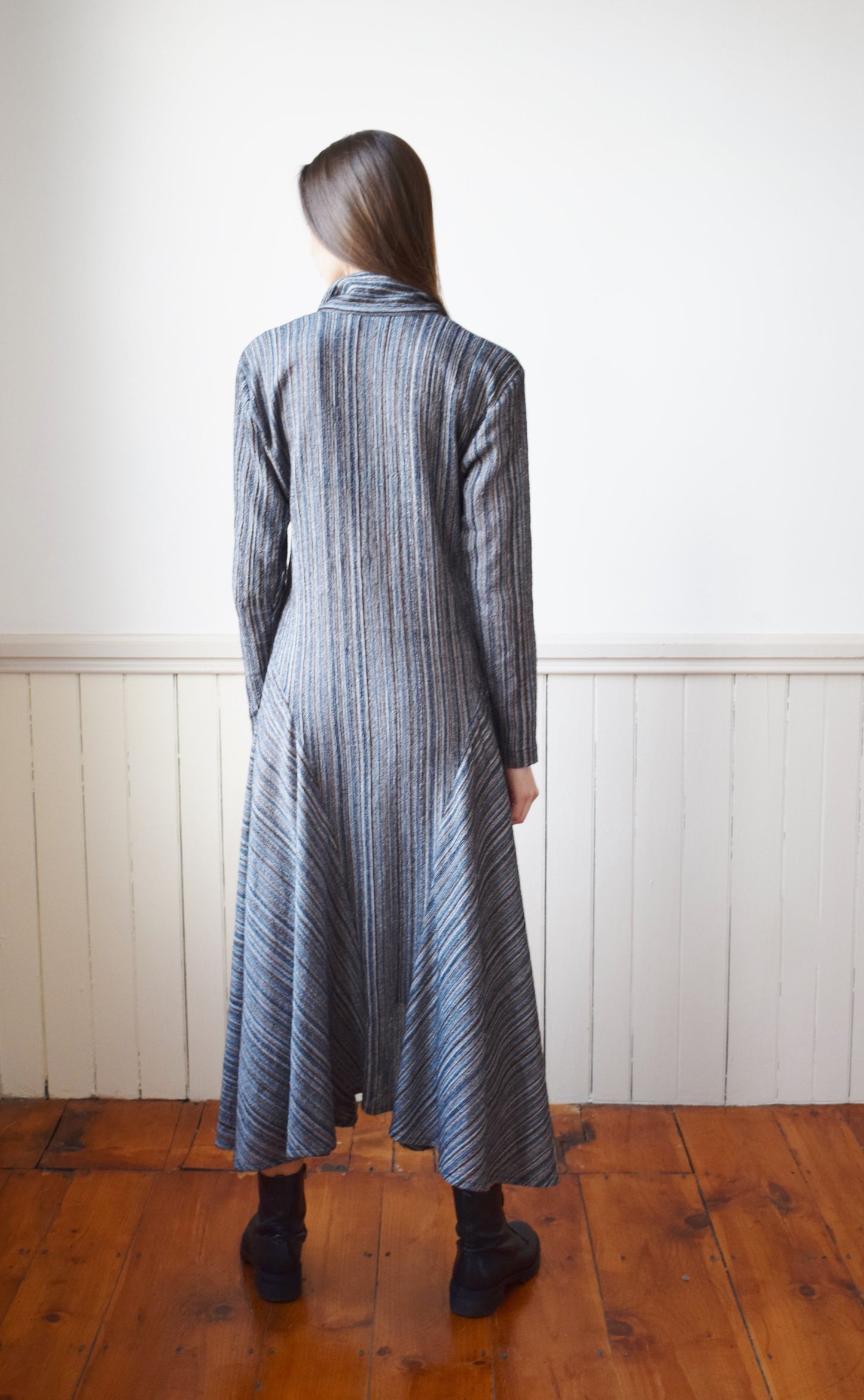 80s Norma Kamali Striped Wool Dress | S