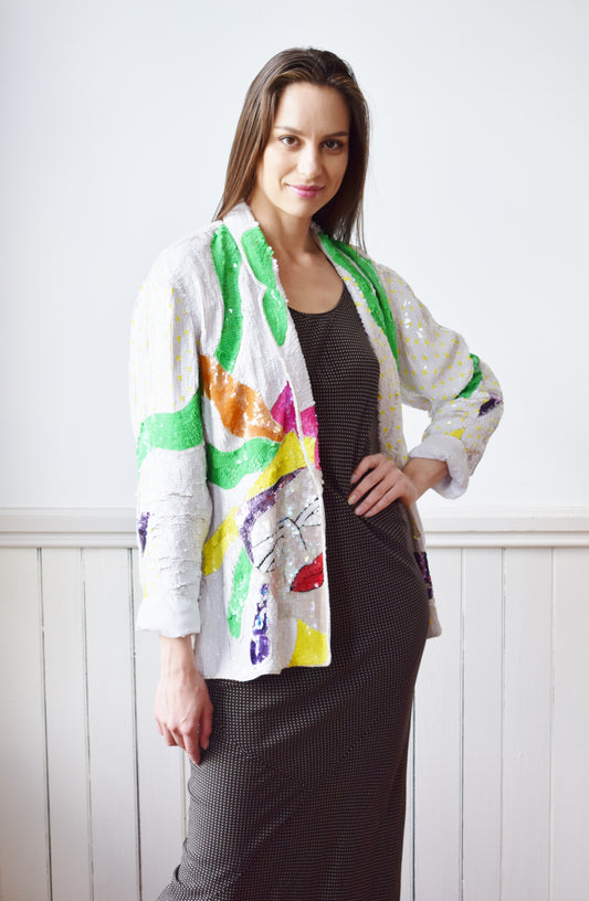 80s Sequined Carnival Blazer | M