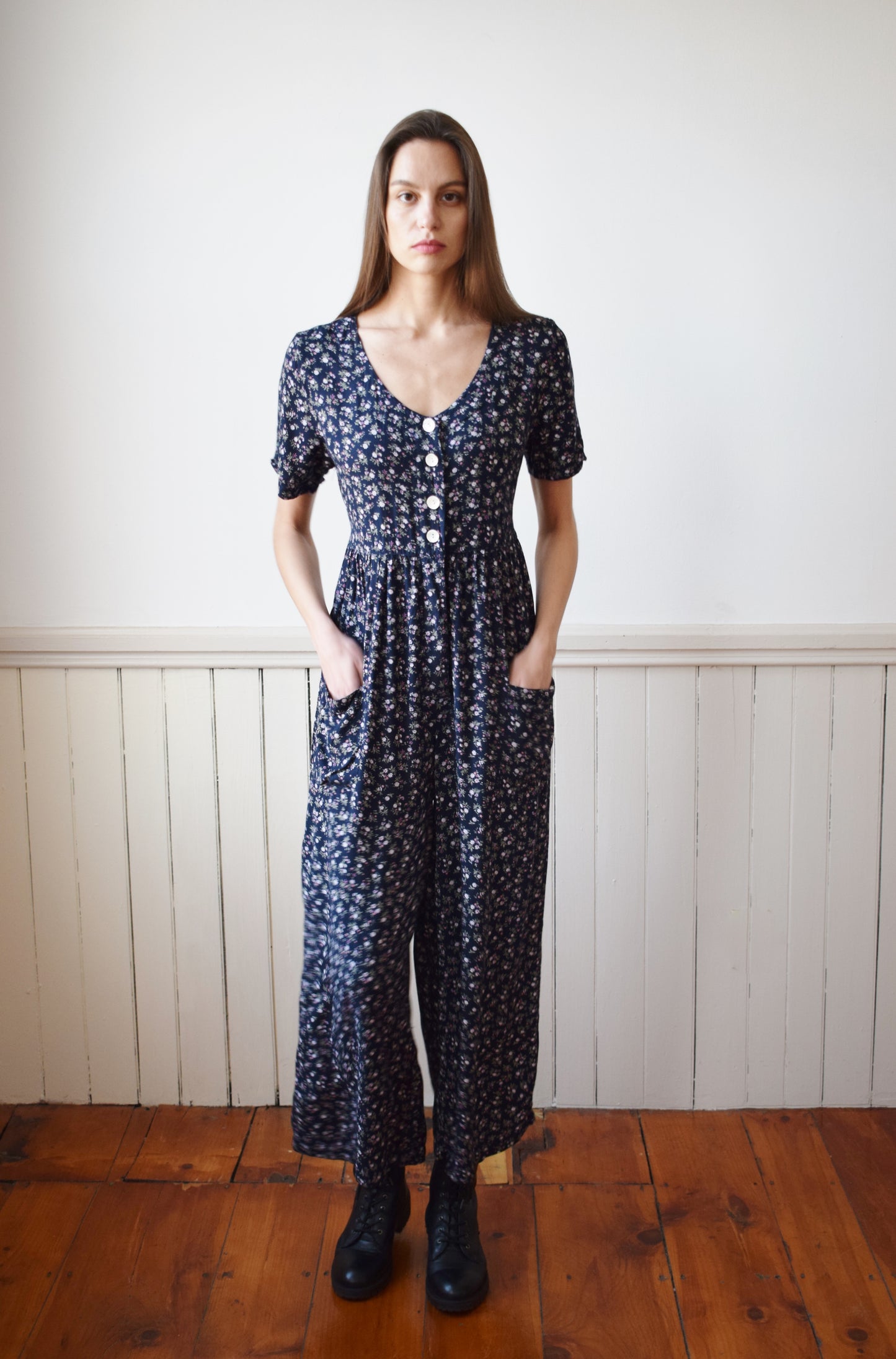 90s Wide Leg Rayon Jumpsuit | S/M