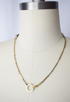Antique Mixed Metal Fob Chain Necklace w Large Ring